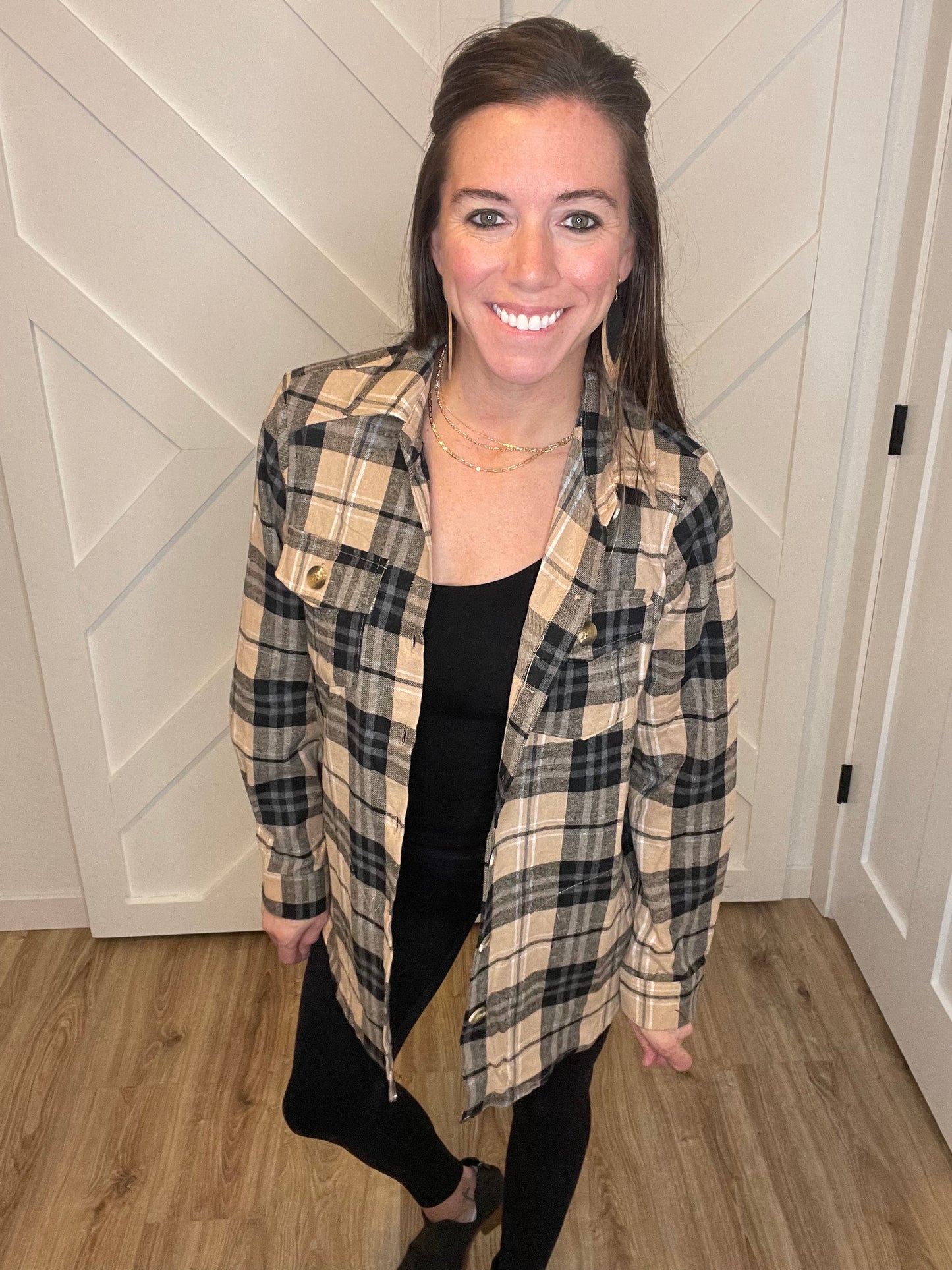 Taupe Plaid Button Up