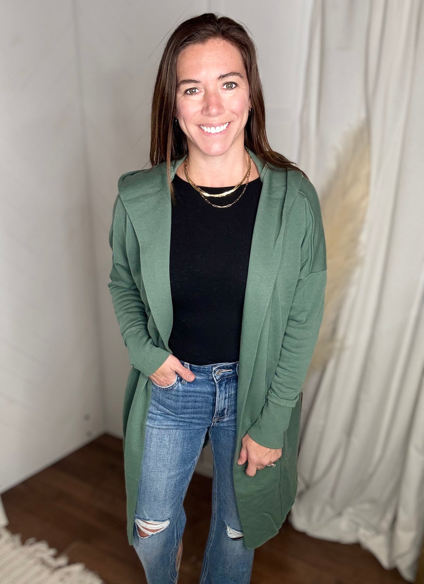 Eldergreen Open Front Longline Hoodie Cardigan