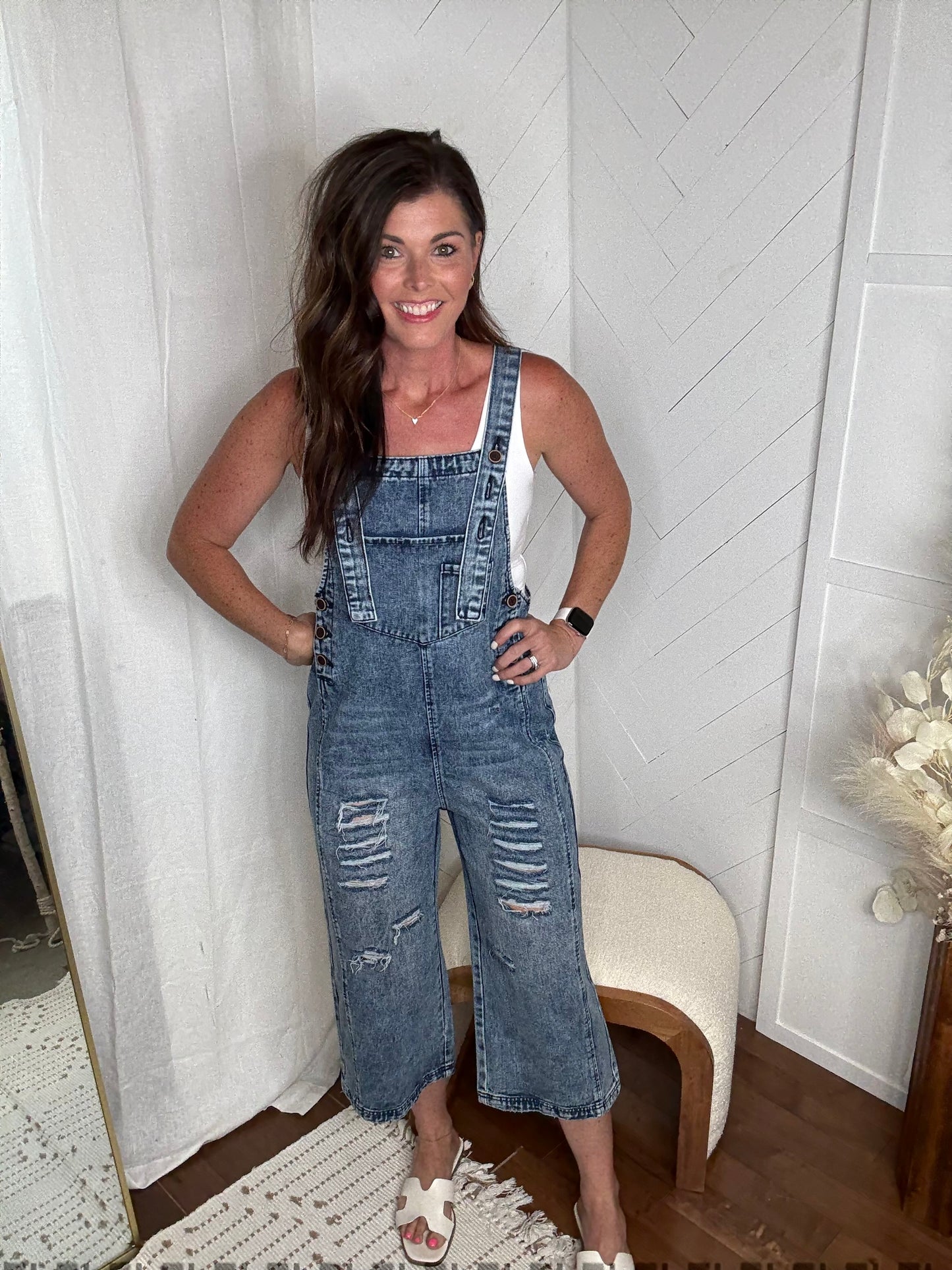 Distressed Wide leg Pocket Overalls