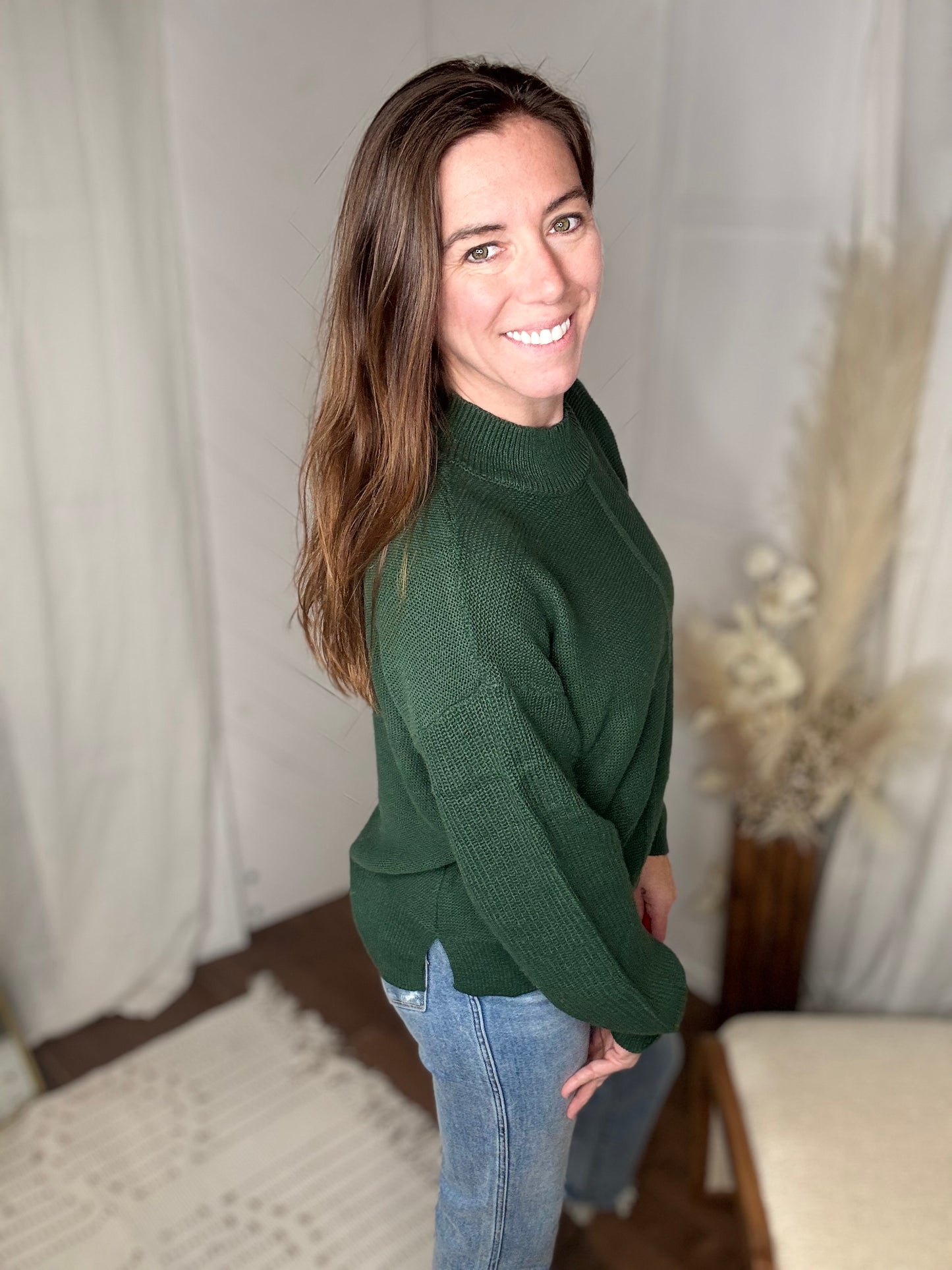 Textured Knit Forest Green Sweater