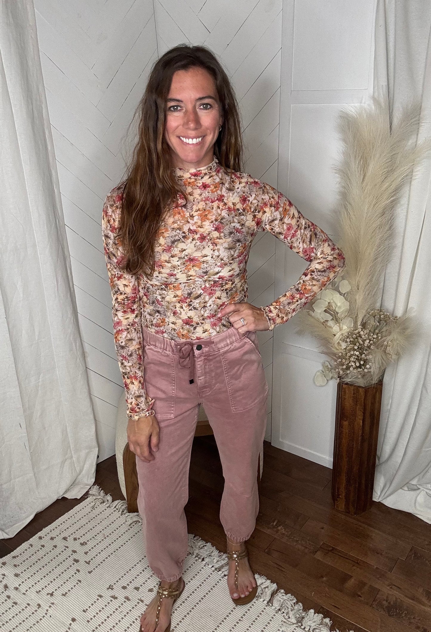 Mica High Rise Drawstring Joggers: Blush