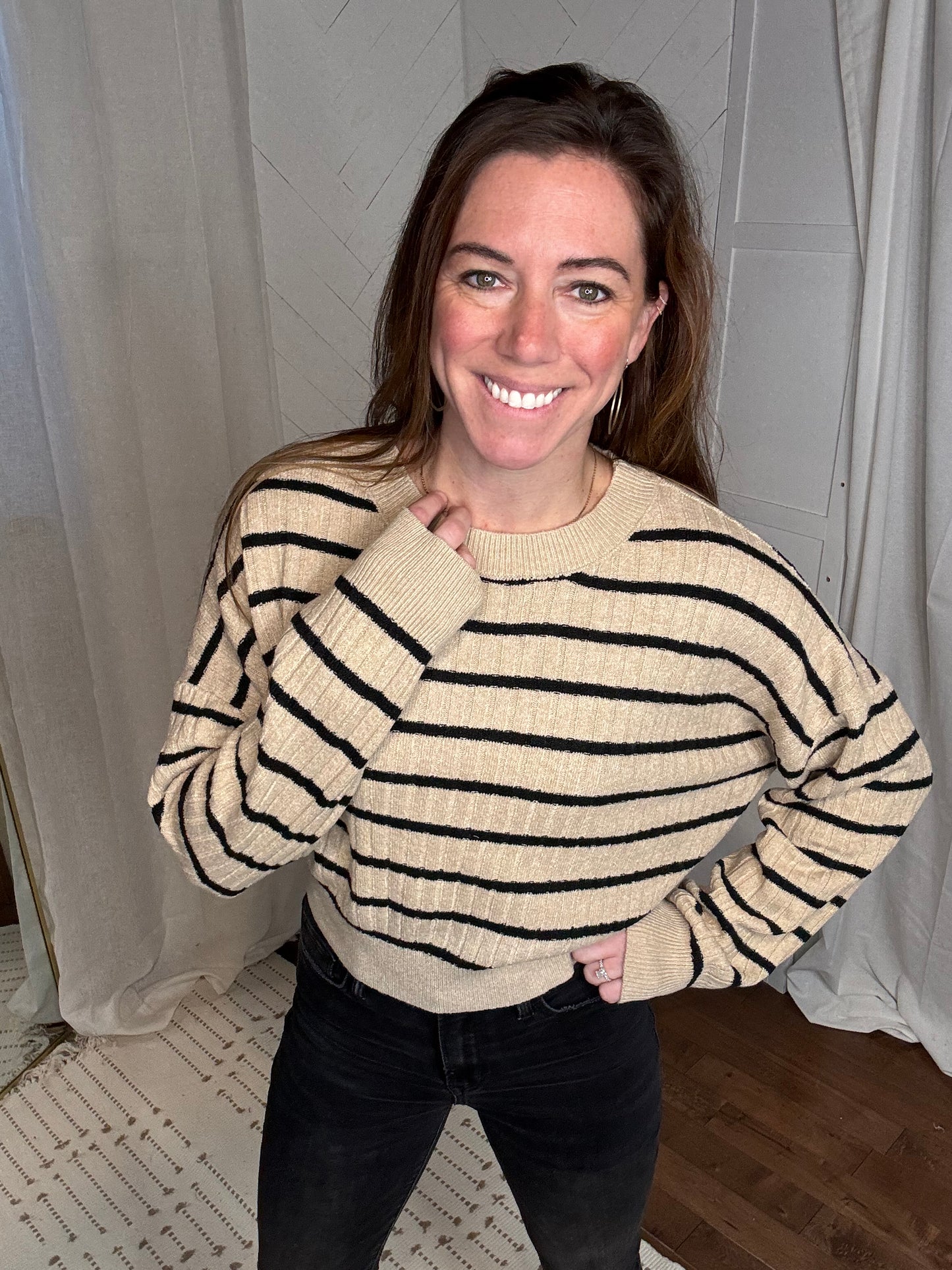 Essential Black Striped Ribbed Knit Sweater