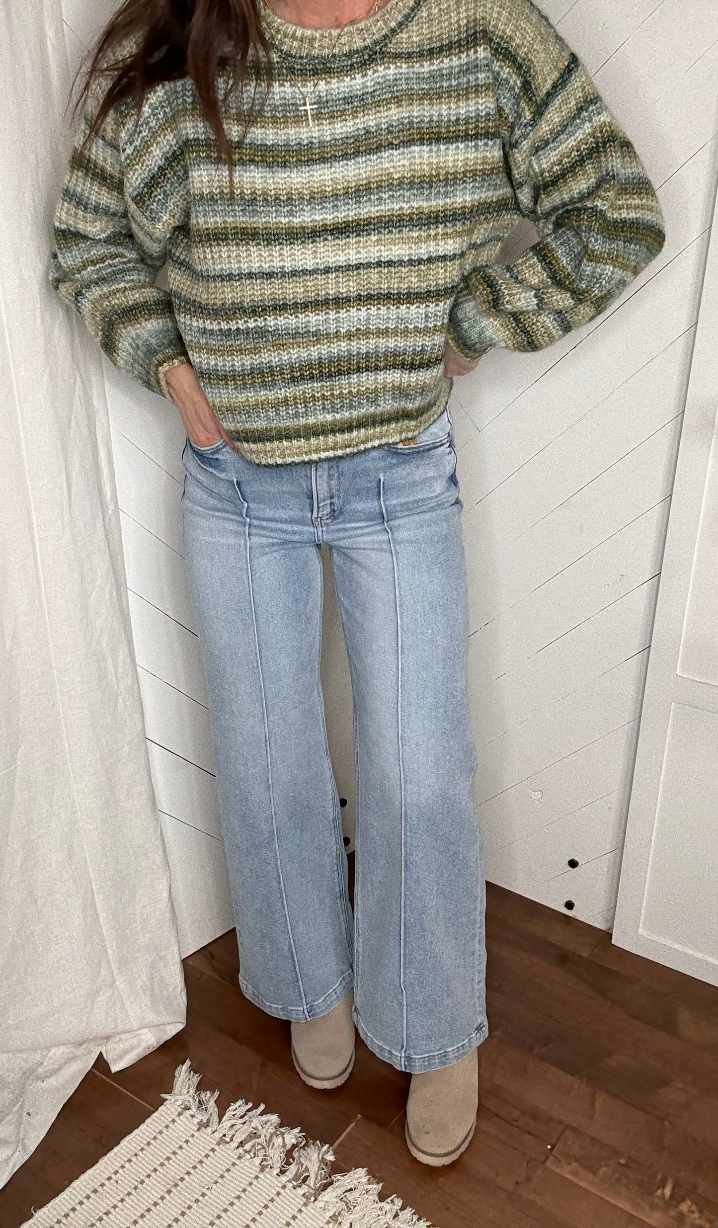 Risen89: Light High Waist Wide Leg Pintuck Jeans