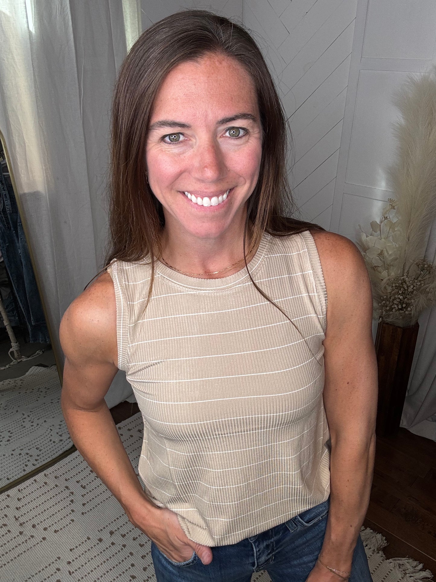 White Pepper Striped Tank
