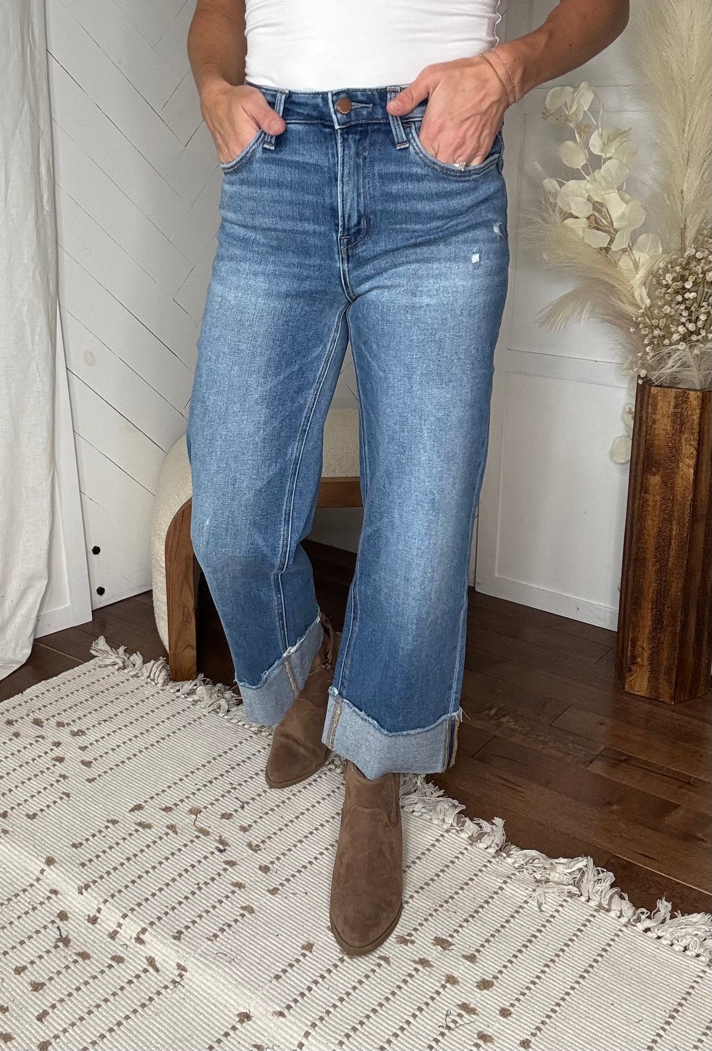 Flying Monkey04: High Rise Raw Cuffed Wide Leg Jeans