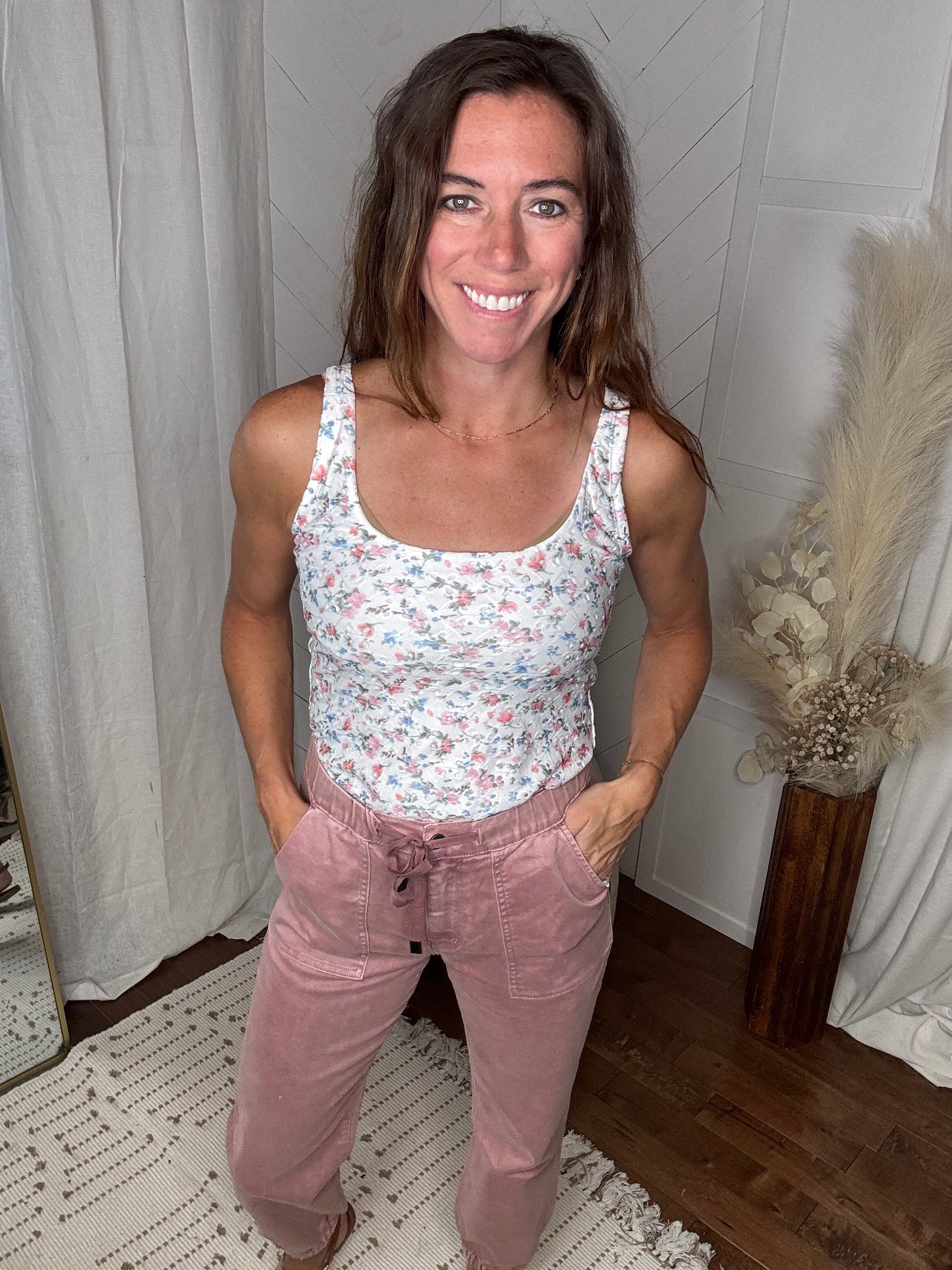 Mica High Rise Drawstring Joggers: Blush
