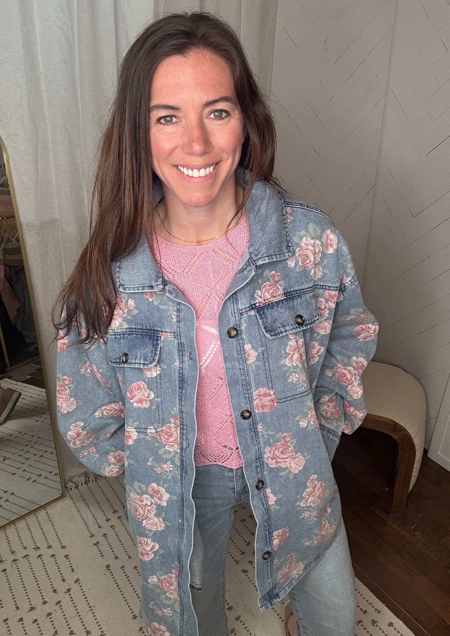 Washed in Floral Denim Jacket