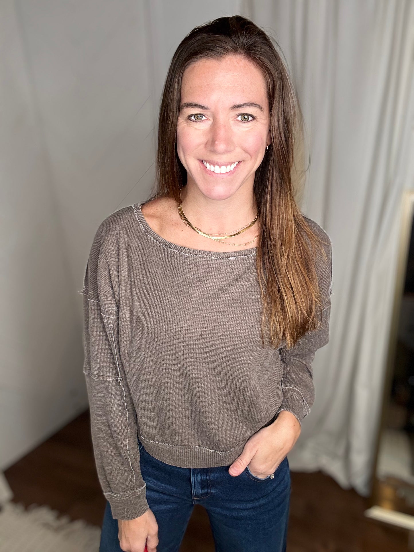 Espresso Raw Edge Pullover