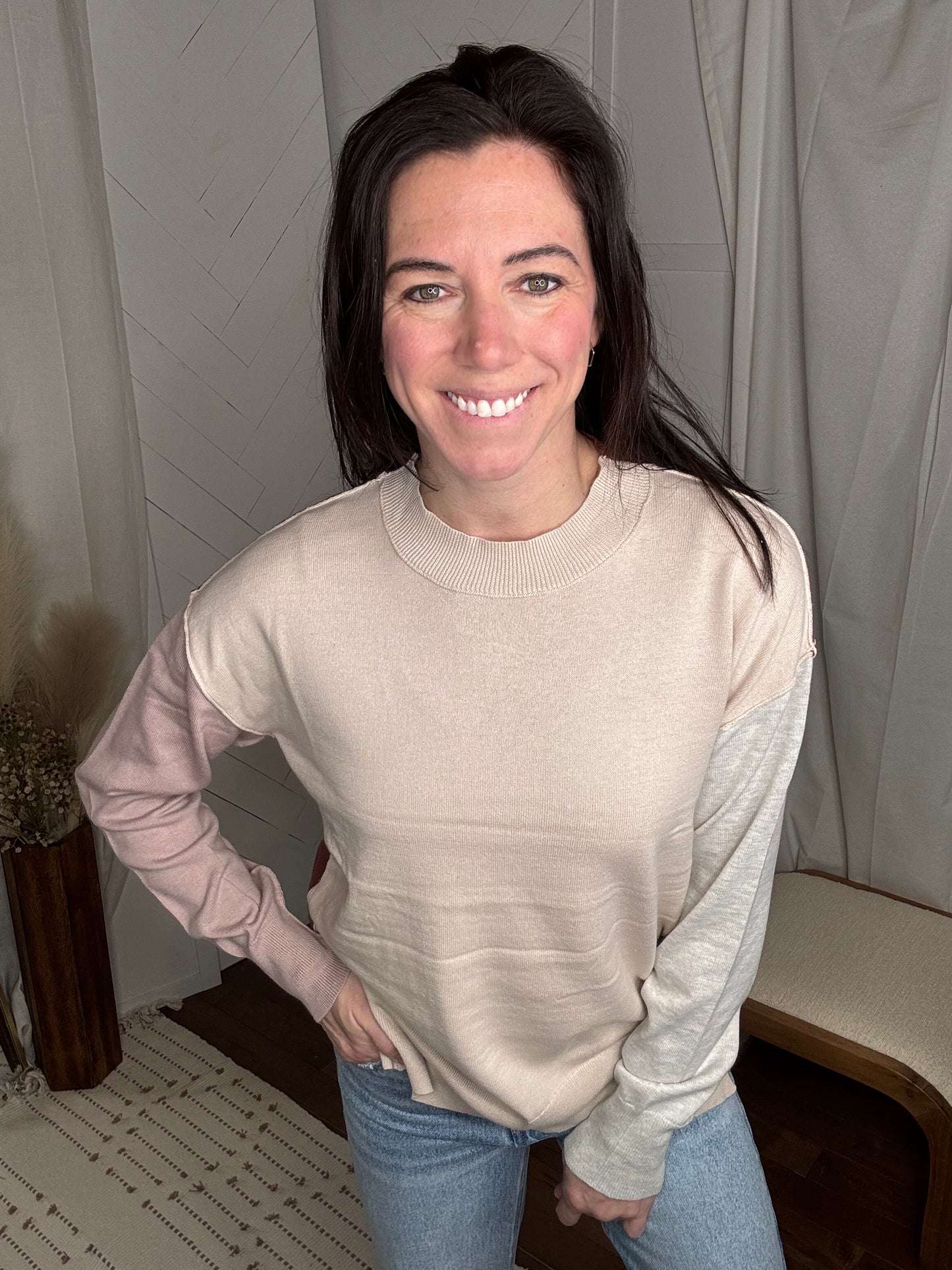 Color Block Sweater: Oatmeal