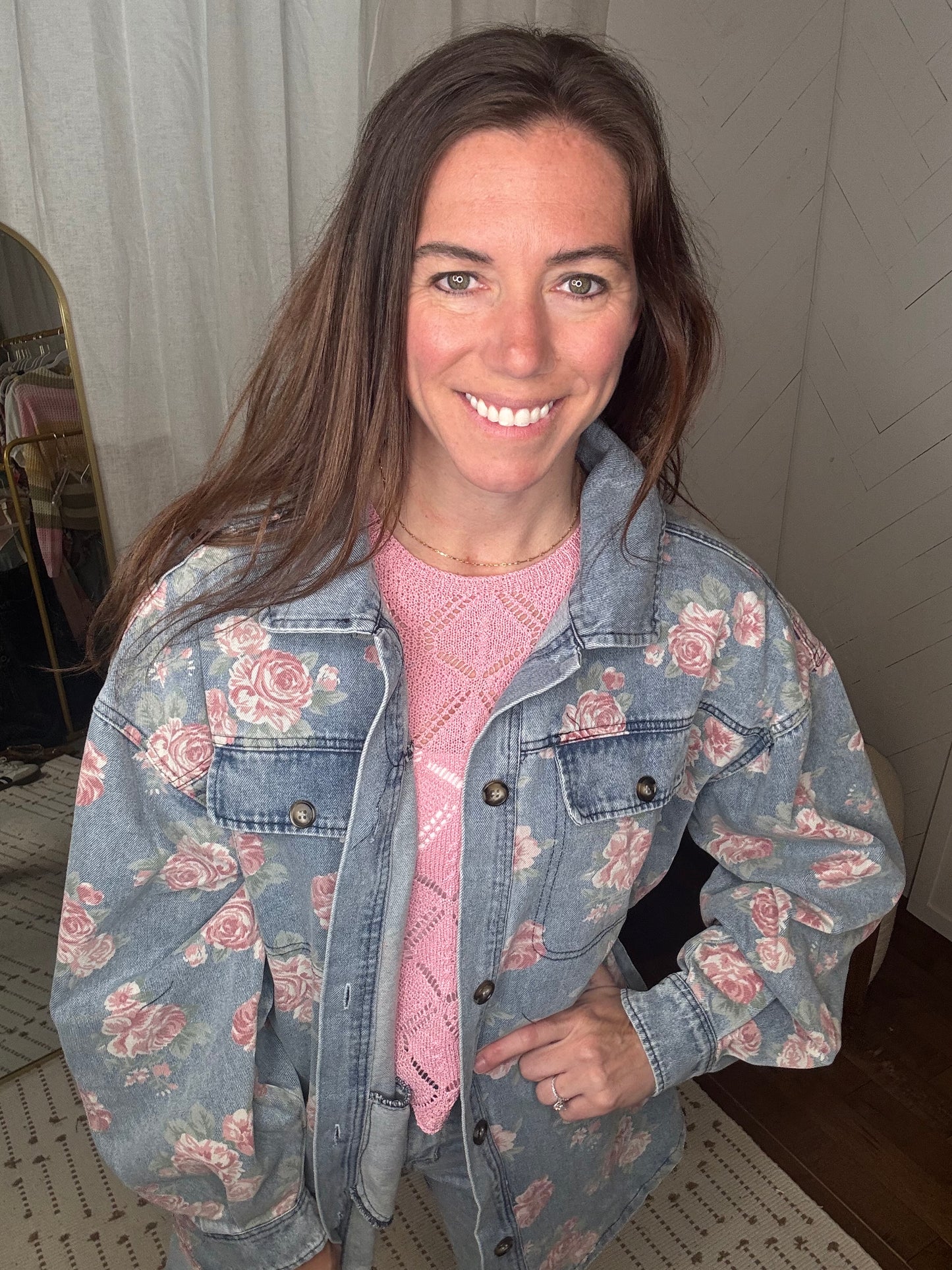 Washed in Floral Denim Jacket