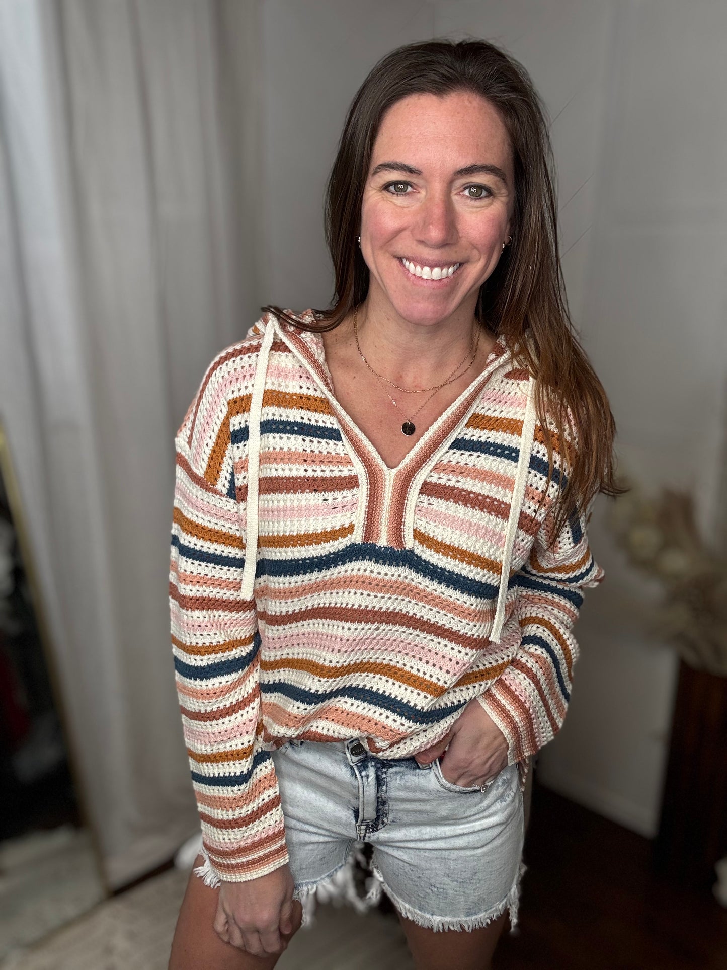 Mauve + Teal Mix Stripe Oversized Hoodie Sweater