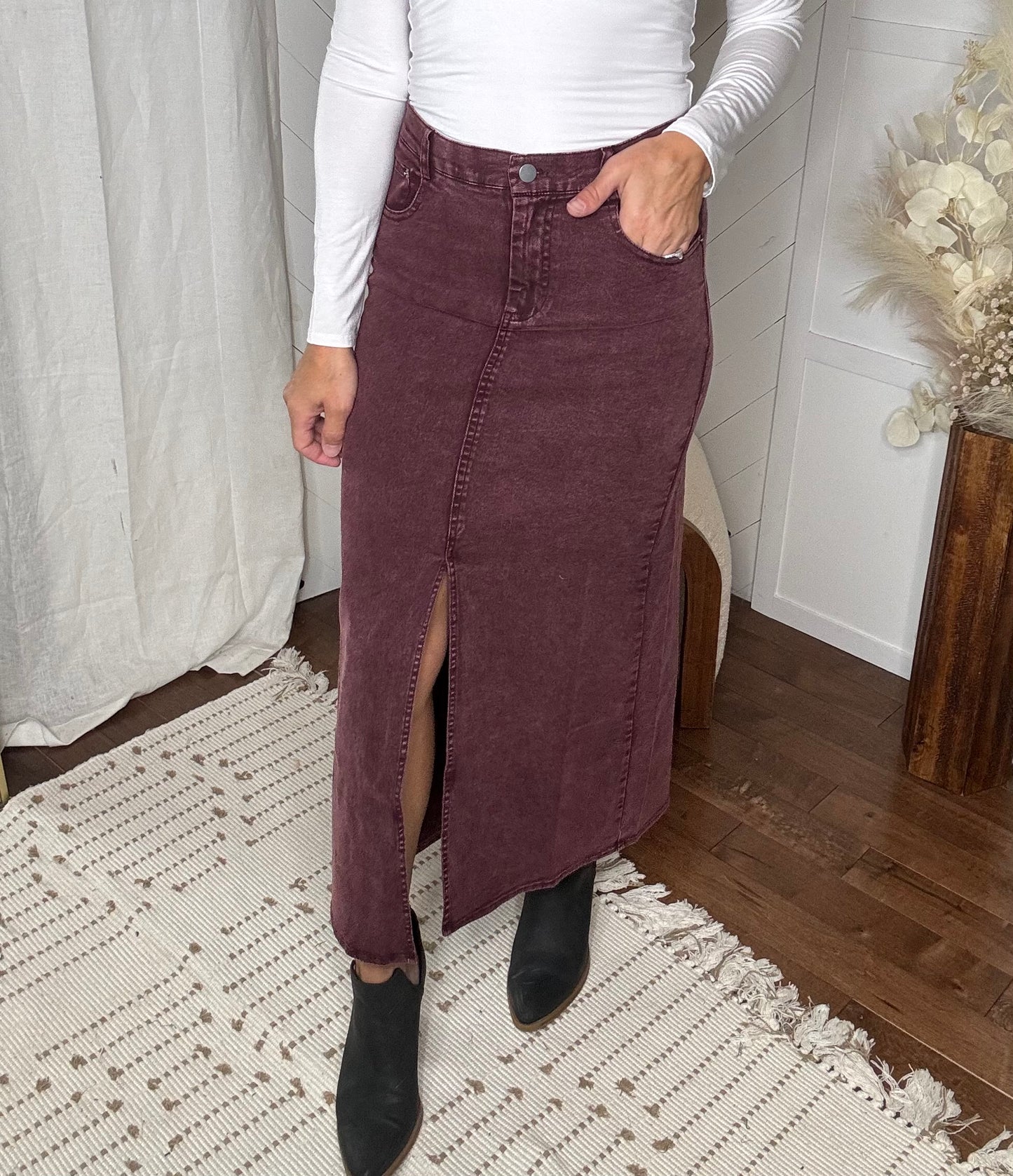 Plum Denim Maxi Skirt