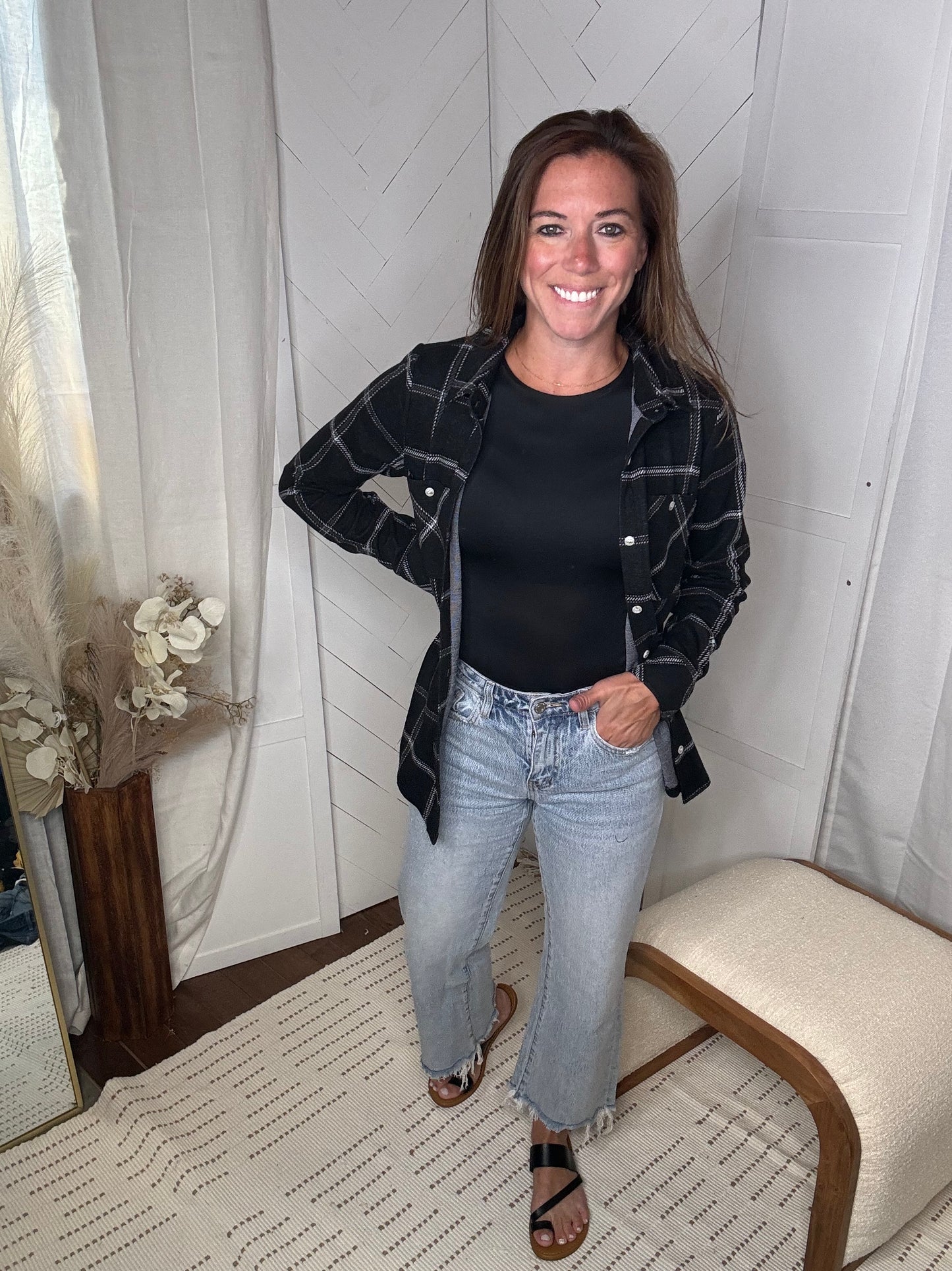 The Lexi Button Down: Black/Cream