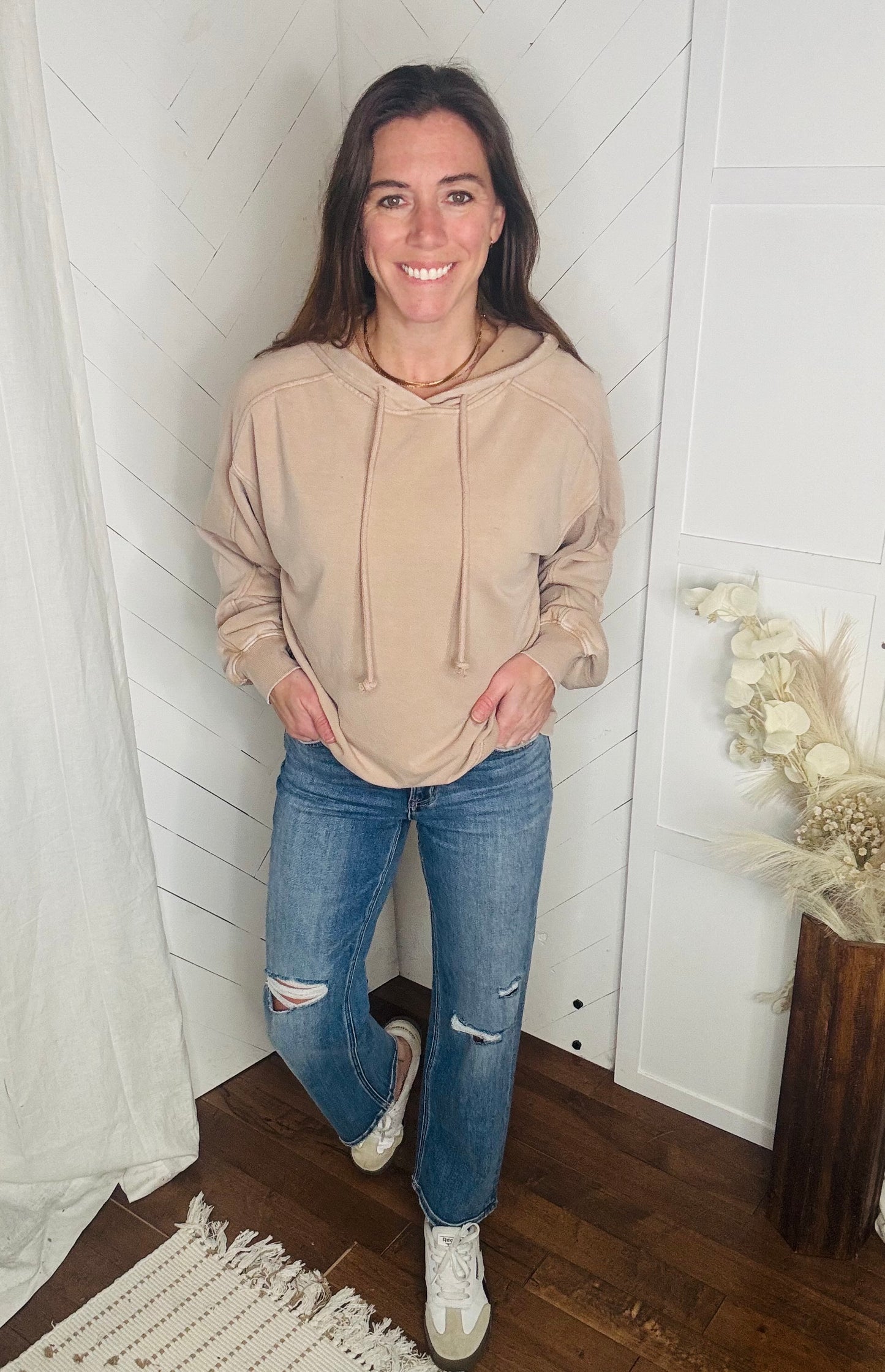 Blush Mineral Washed Seam Detail Hoodie