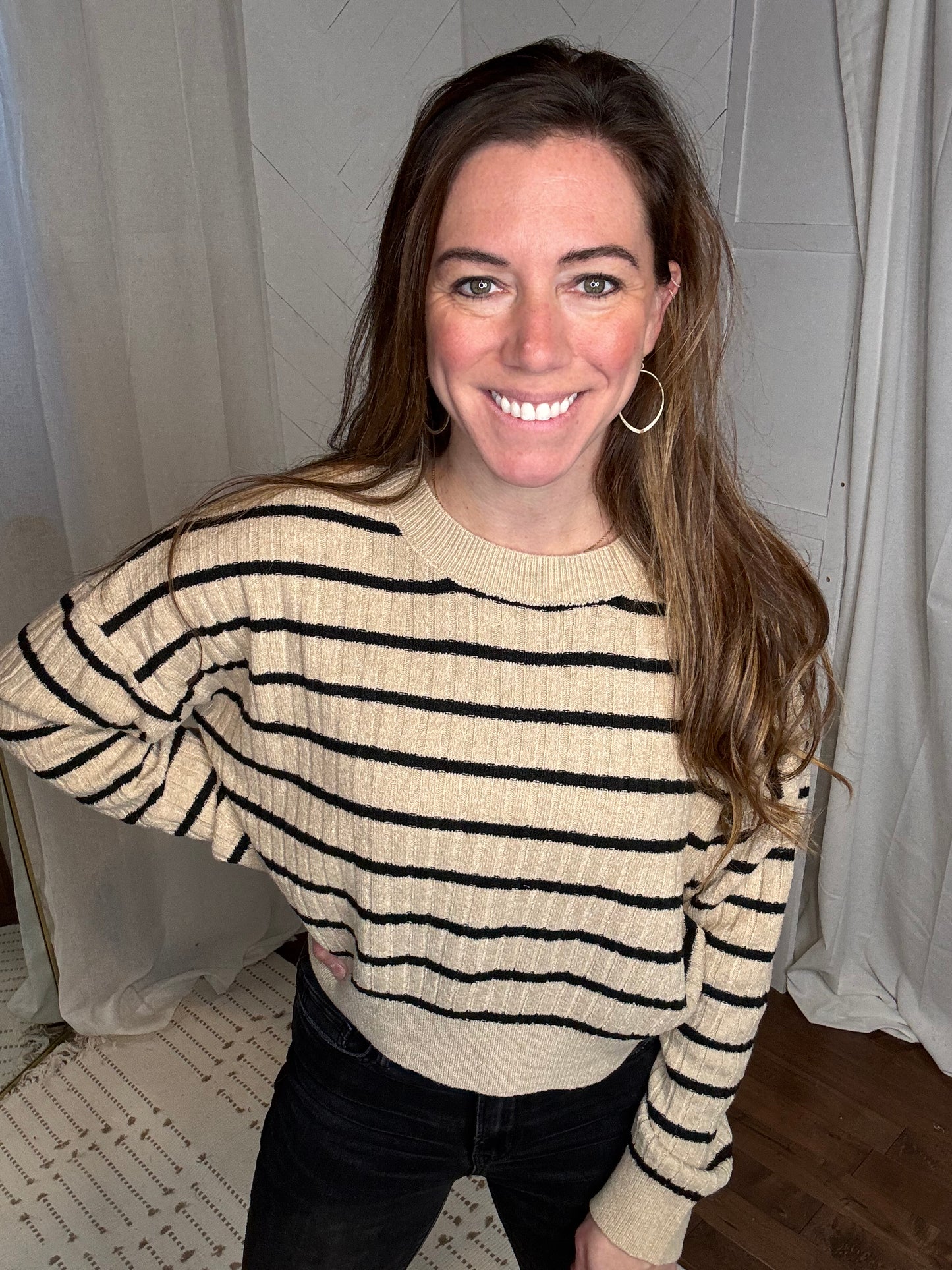 Essential Black Striped Ribbed Knit Sweater
