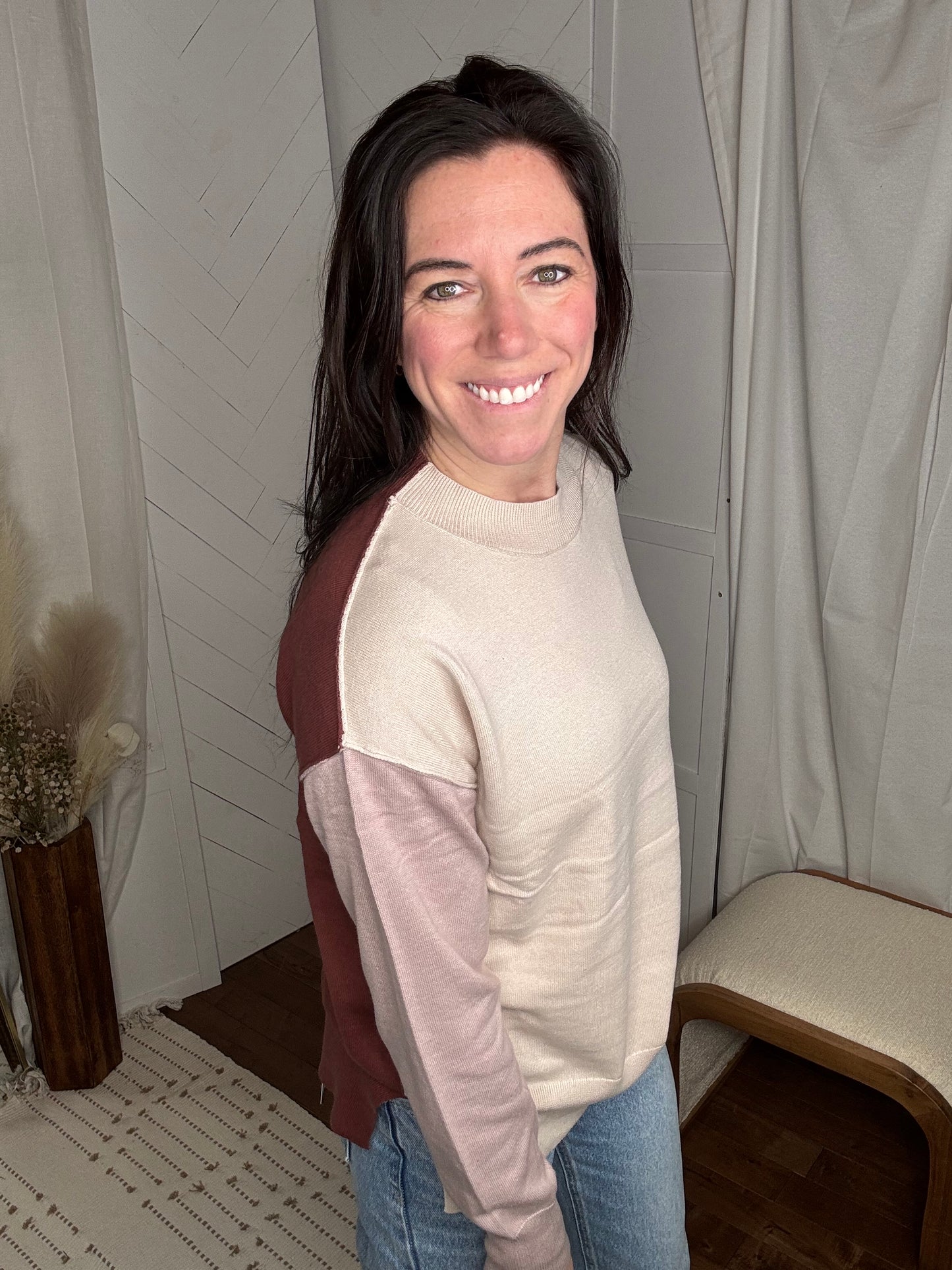 Color Block Sweater: Oatmeal