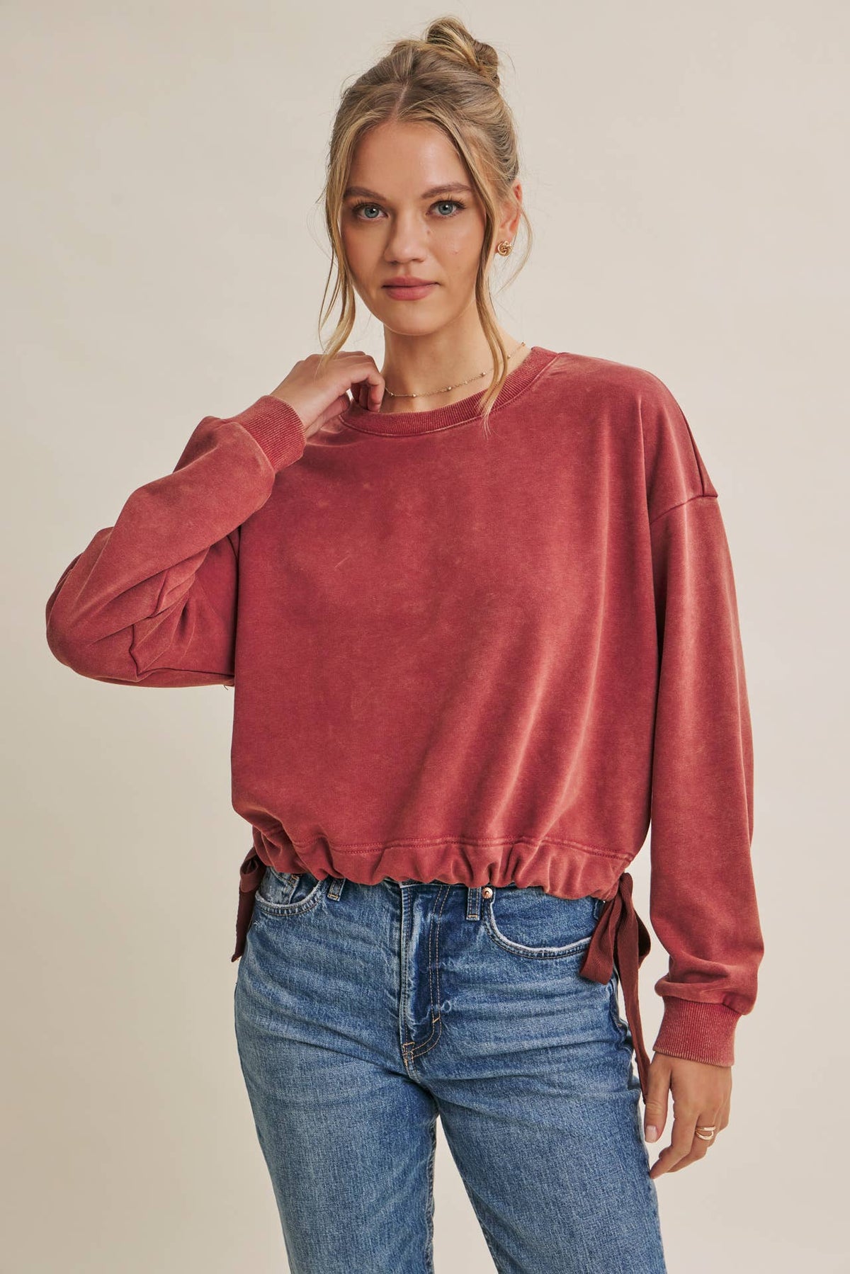 Smoky Marsala Cinched Sweatshirt