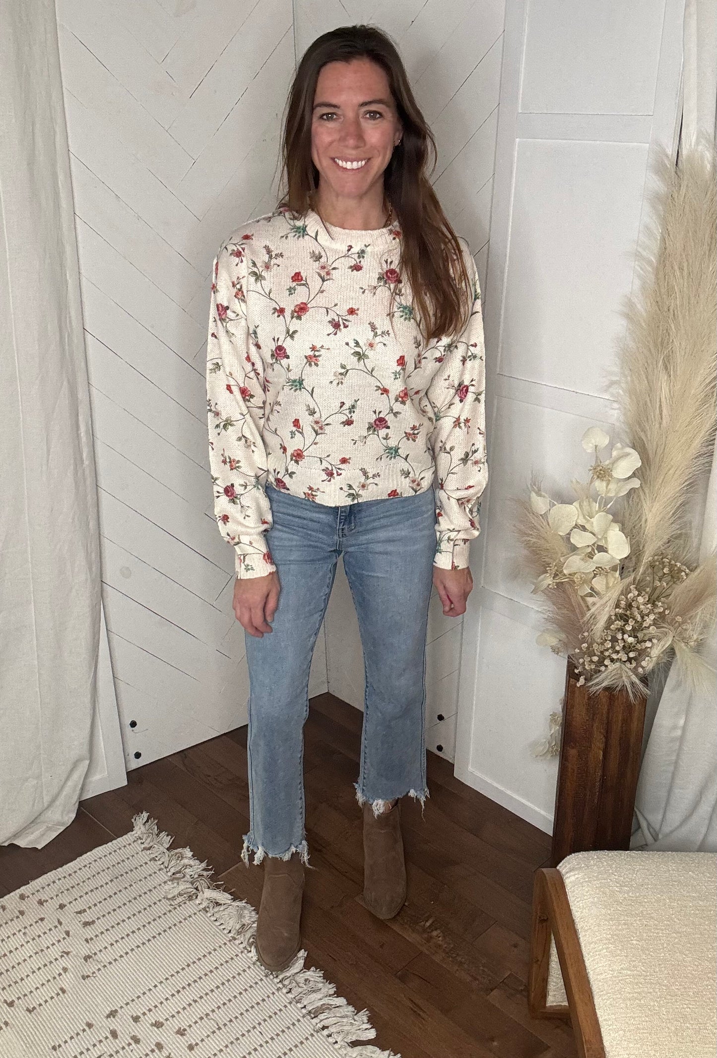 Ivory Bloom Textured Knit Sweater