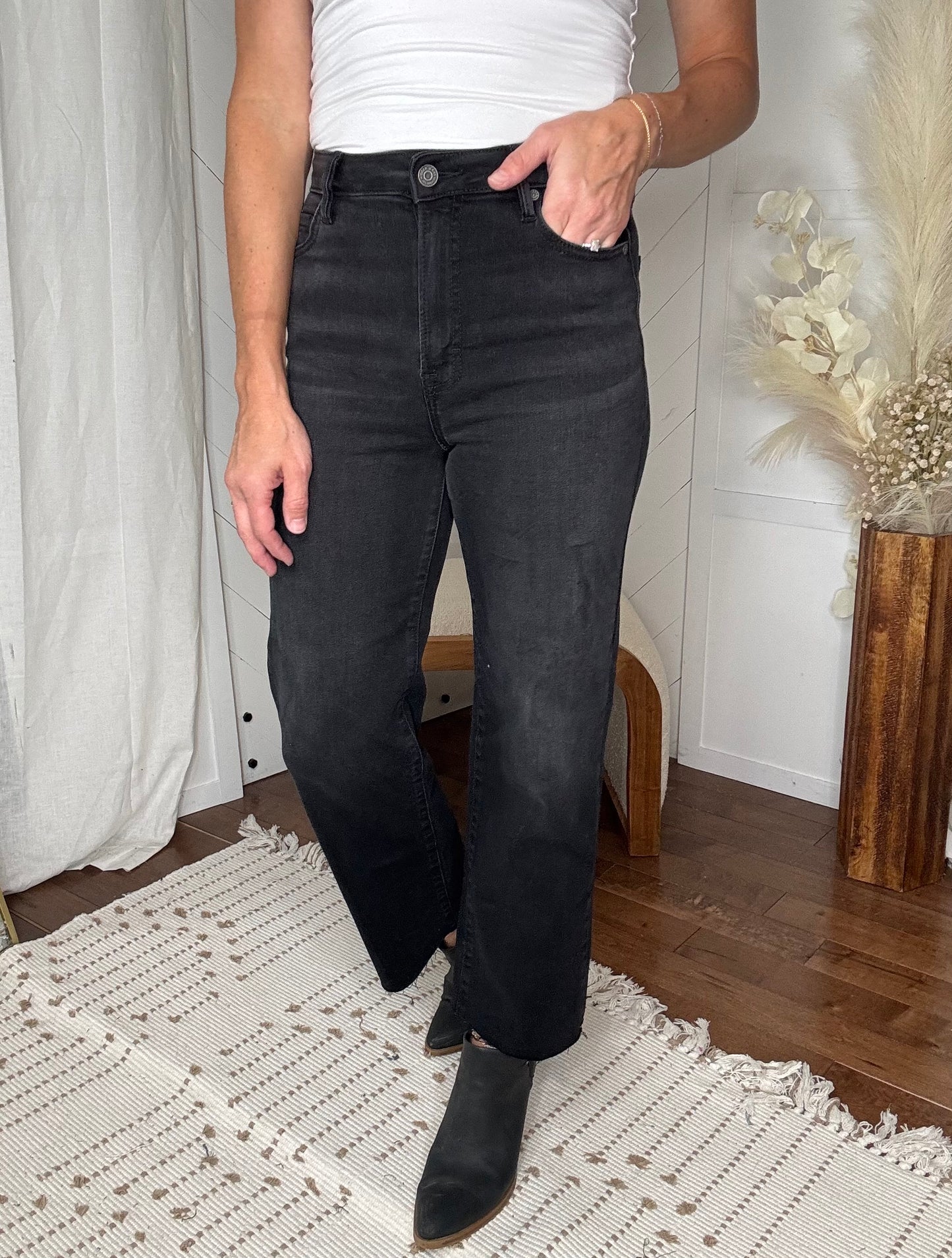 Hidden: Black Tracey Wide Straight Leg Jeans
