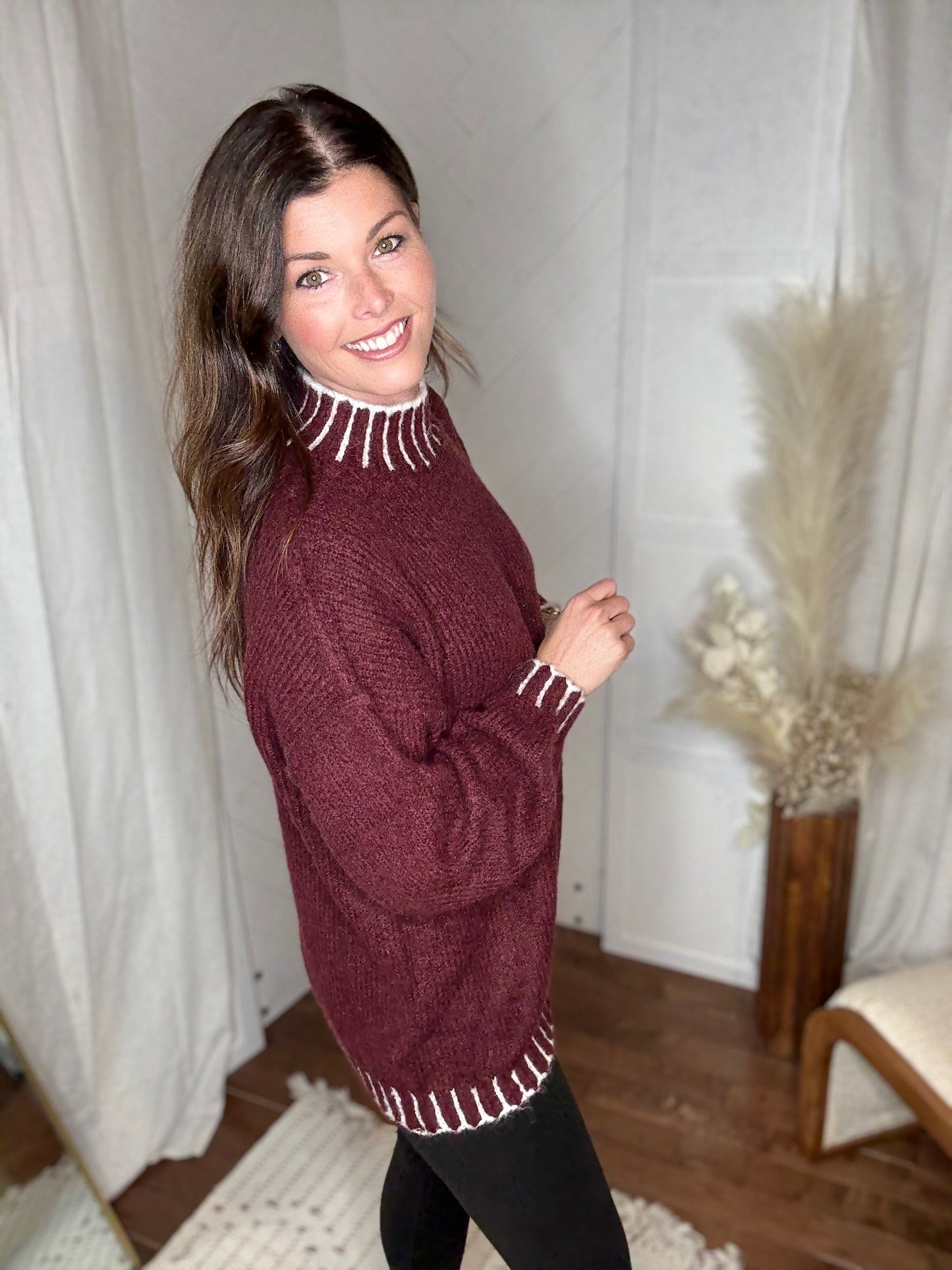 Merlot Mock Neck Sweater
