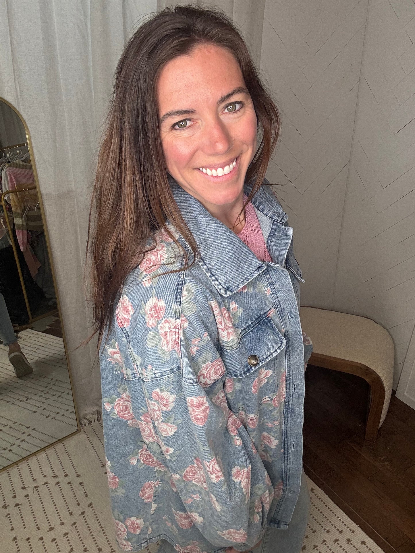 Washed in Floral Denim Jacket