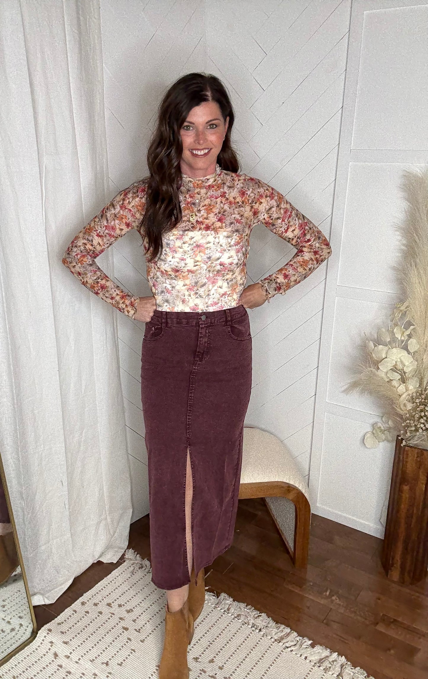 Plum Denim Maxi Skirt