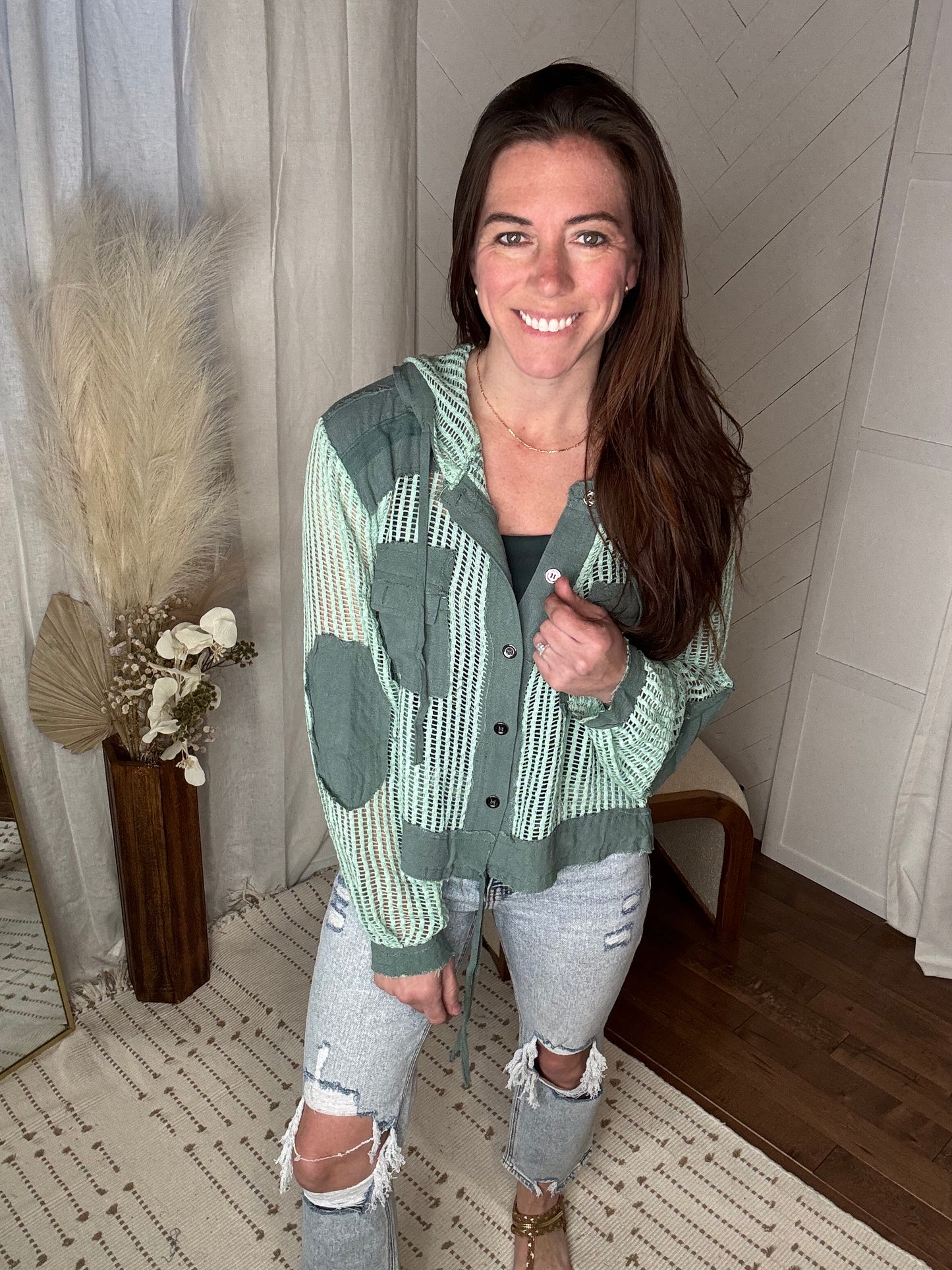 Sage Breeze Hooded Knit Top