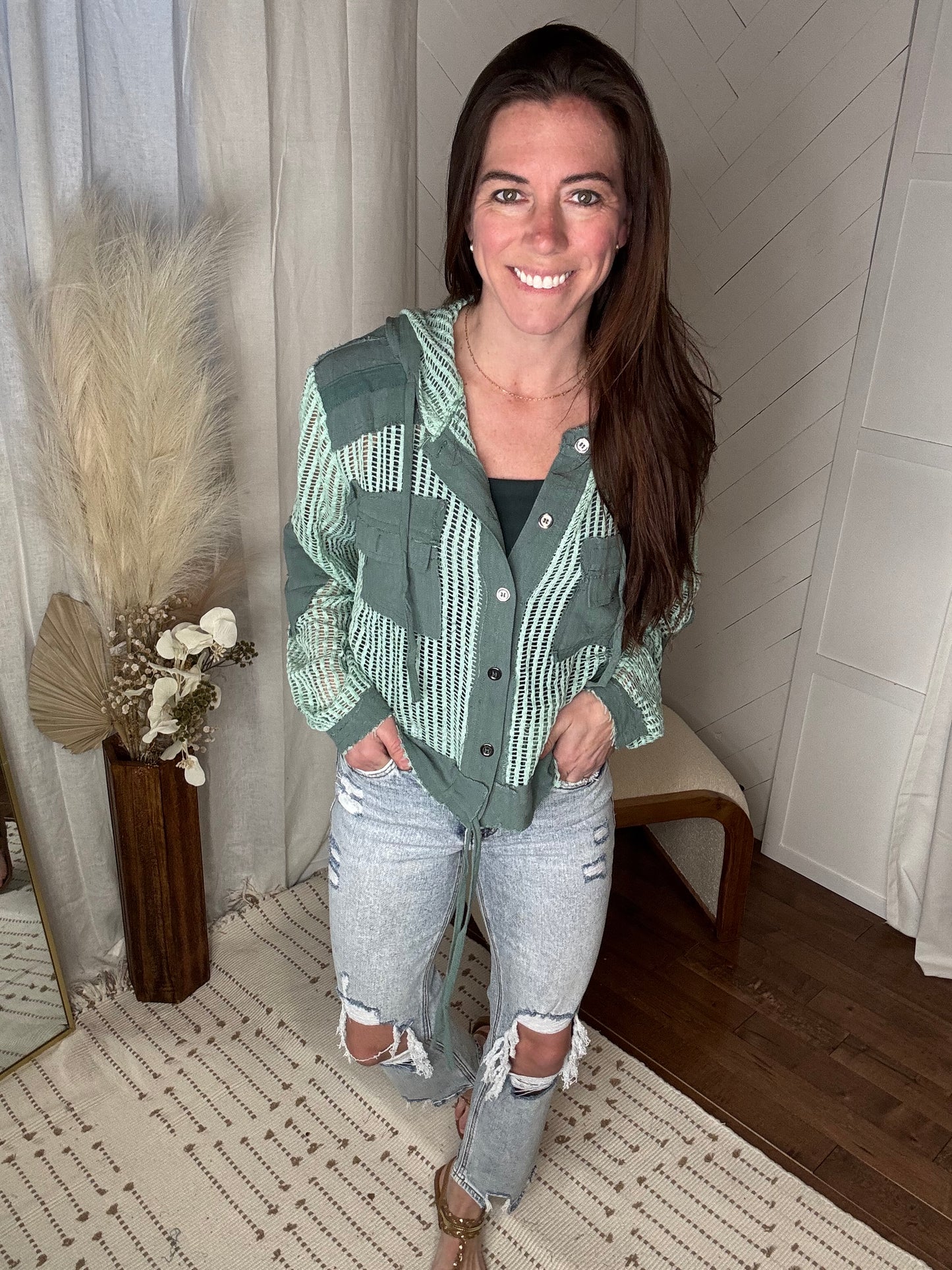 Sage Breeze Hooded Knit Top