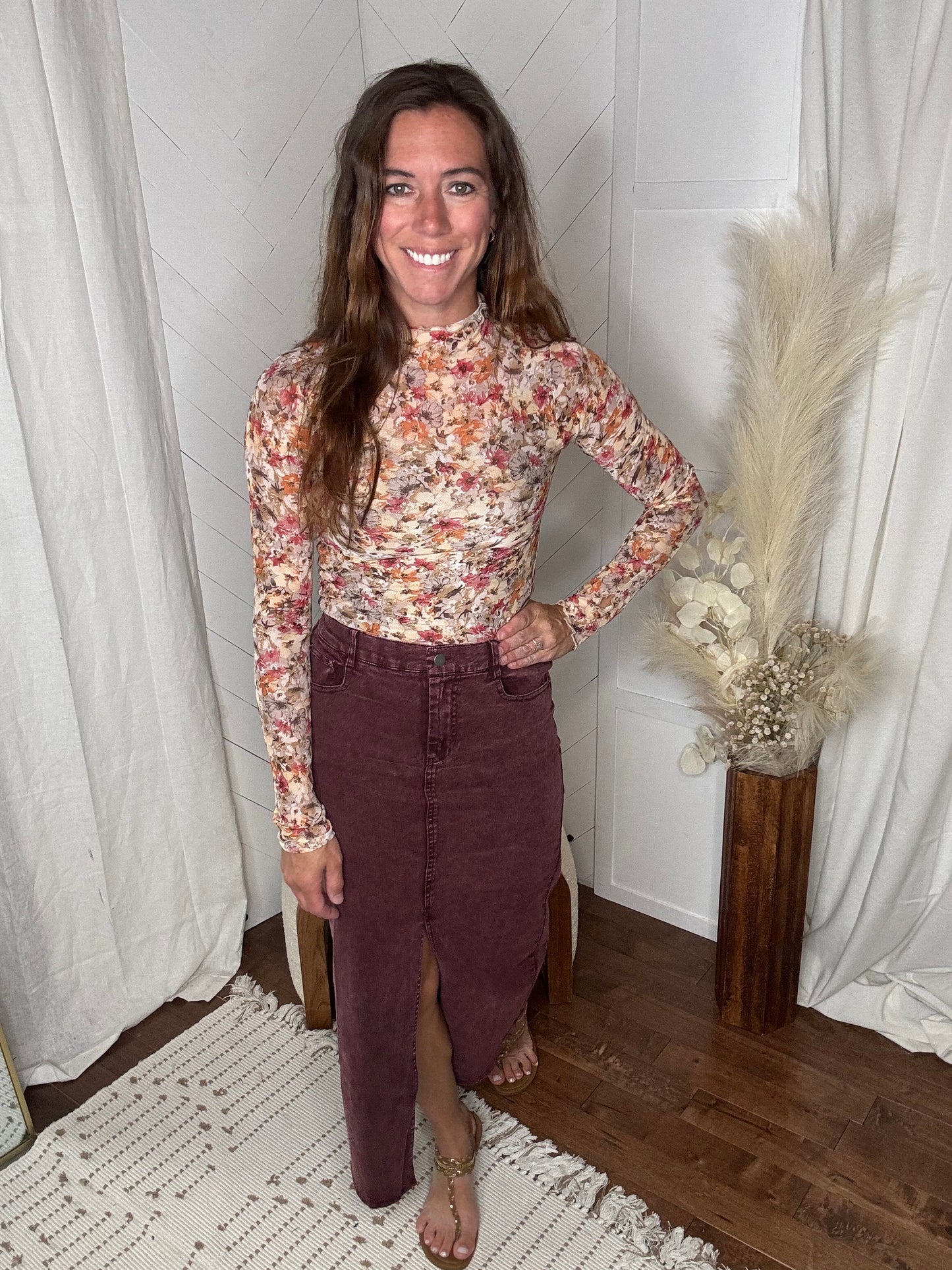 Plum Denim Maxi Skirt
