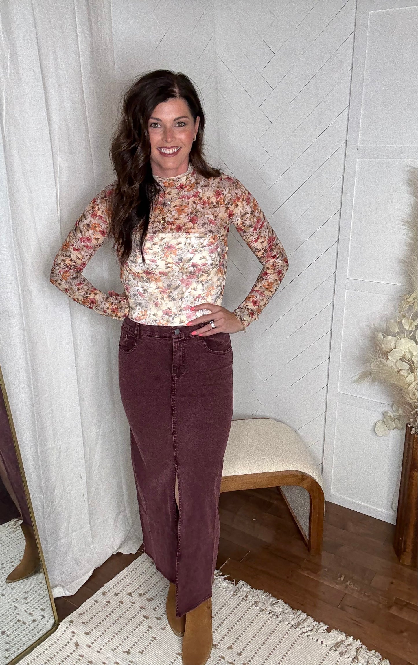 Plum Denim Maxi Skirt