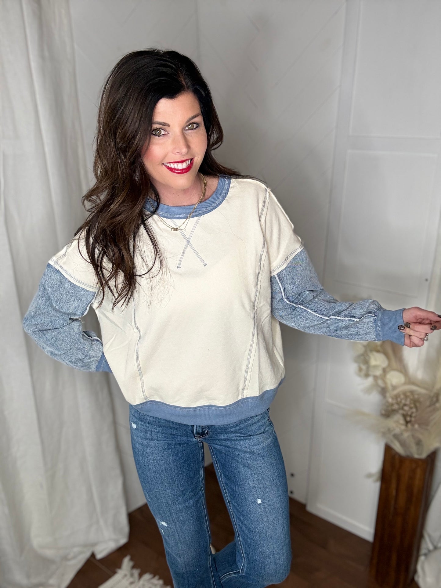 Denim Stitchwork Sweater