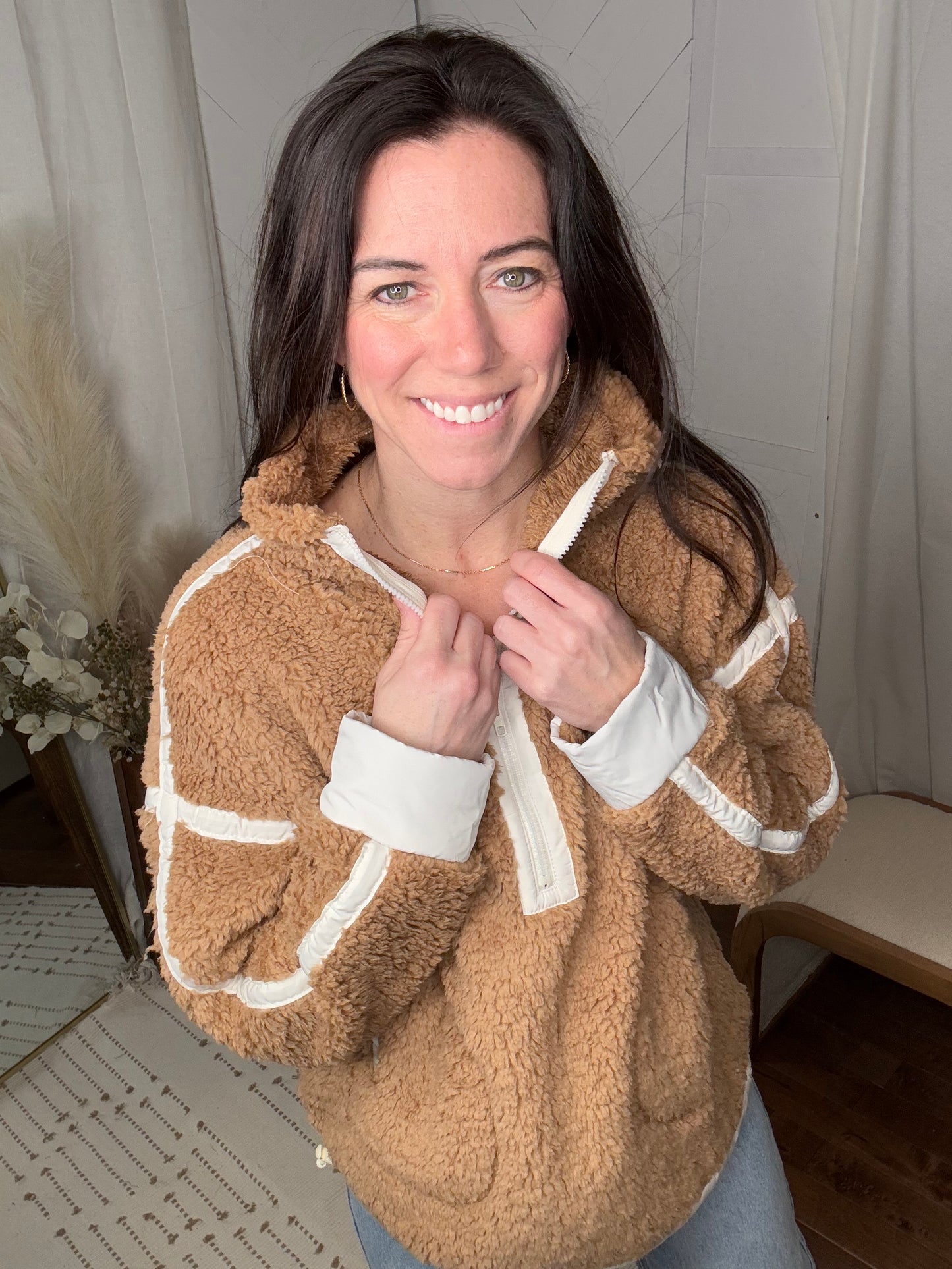 Half Zip Camel Sherpa