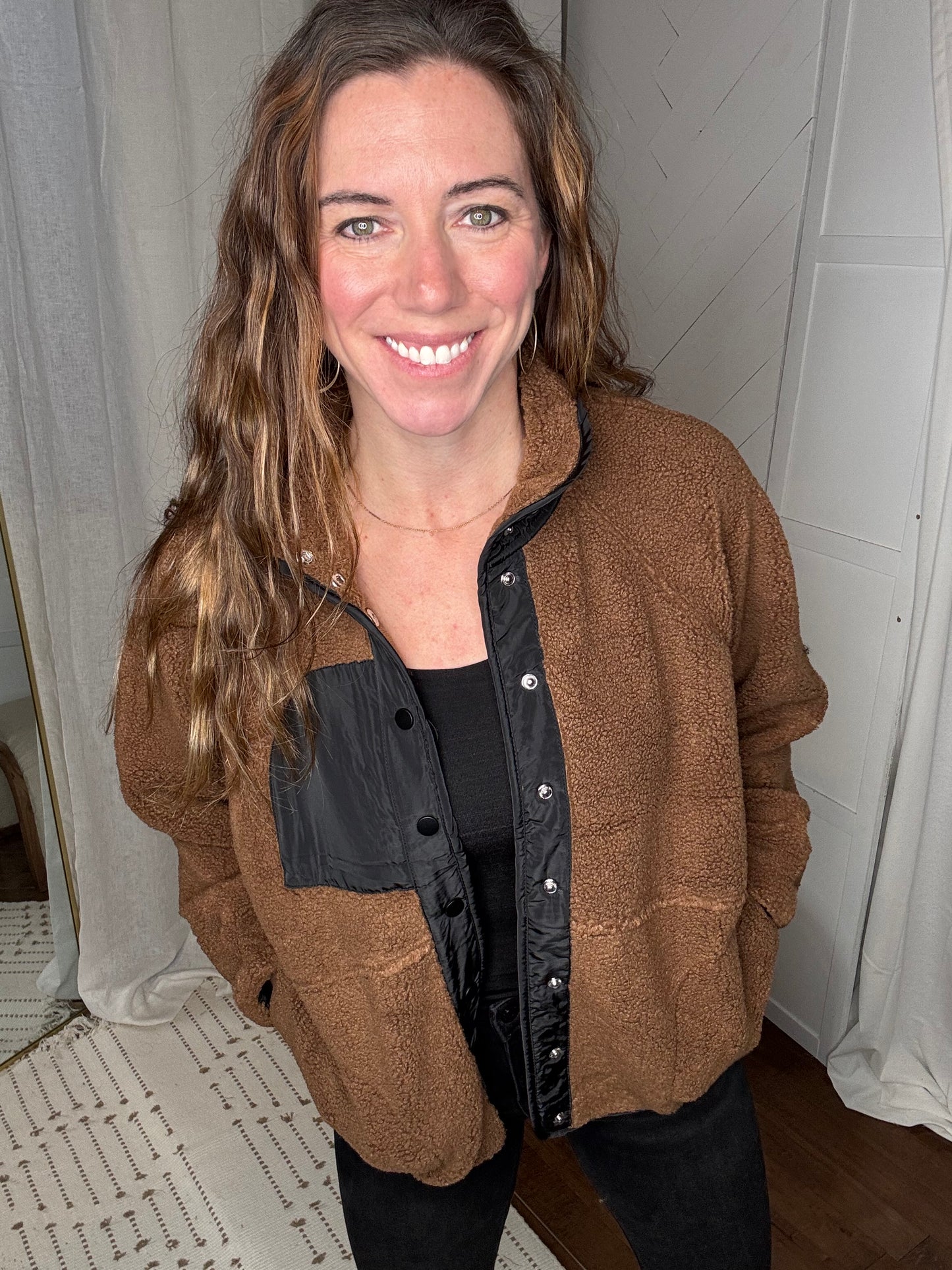 Chocolate Colorblock Sherpa Jacket