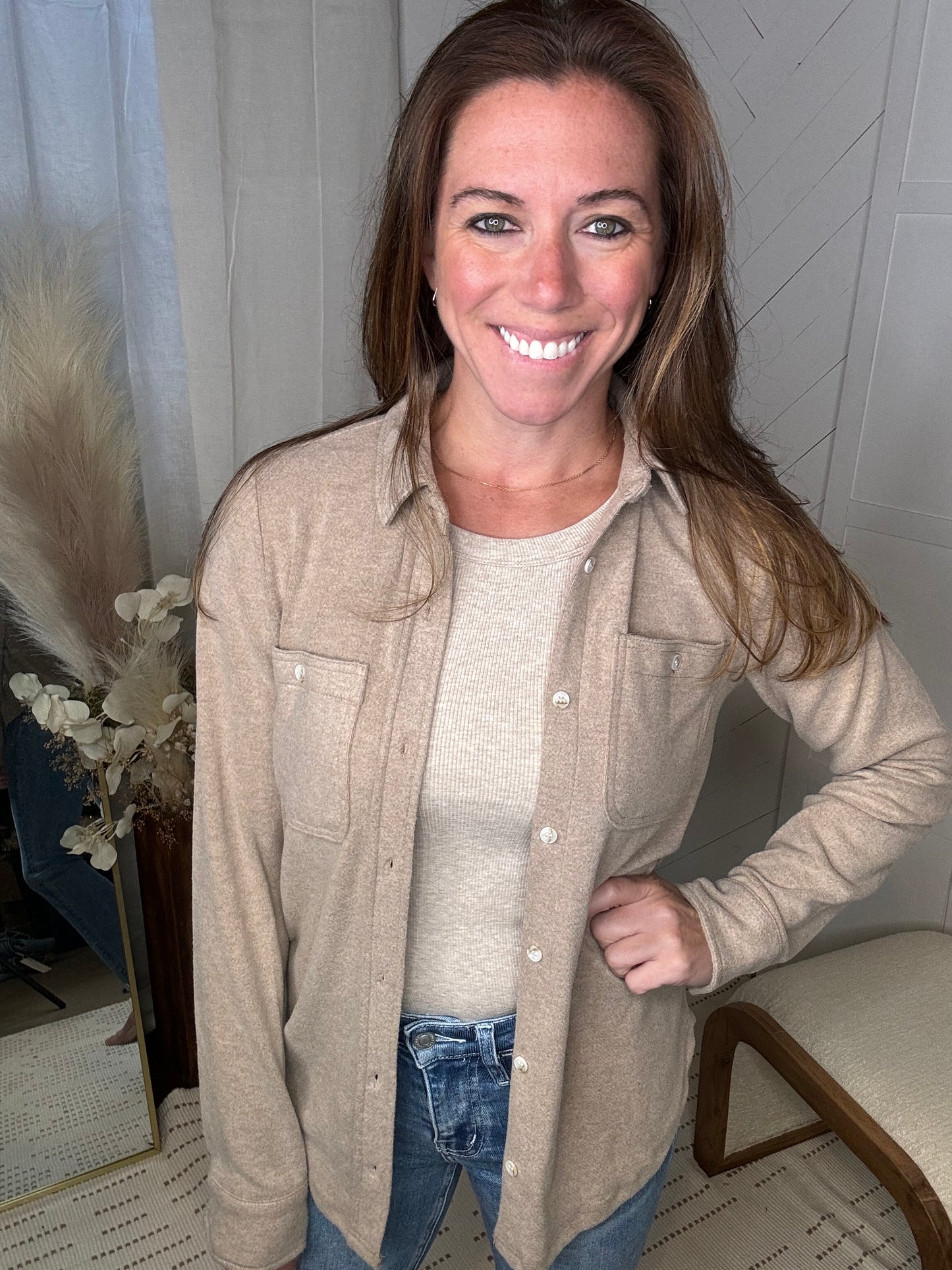 Lexi Button Down: Dusty Tan