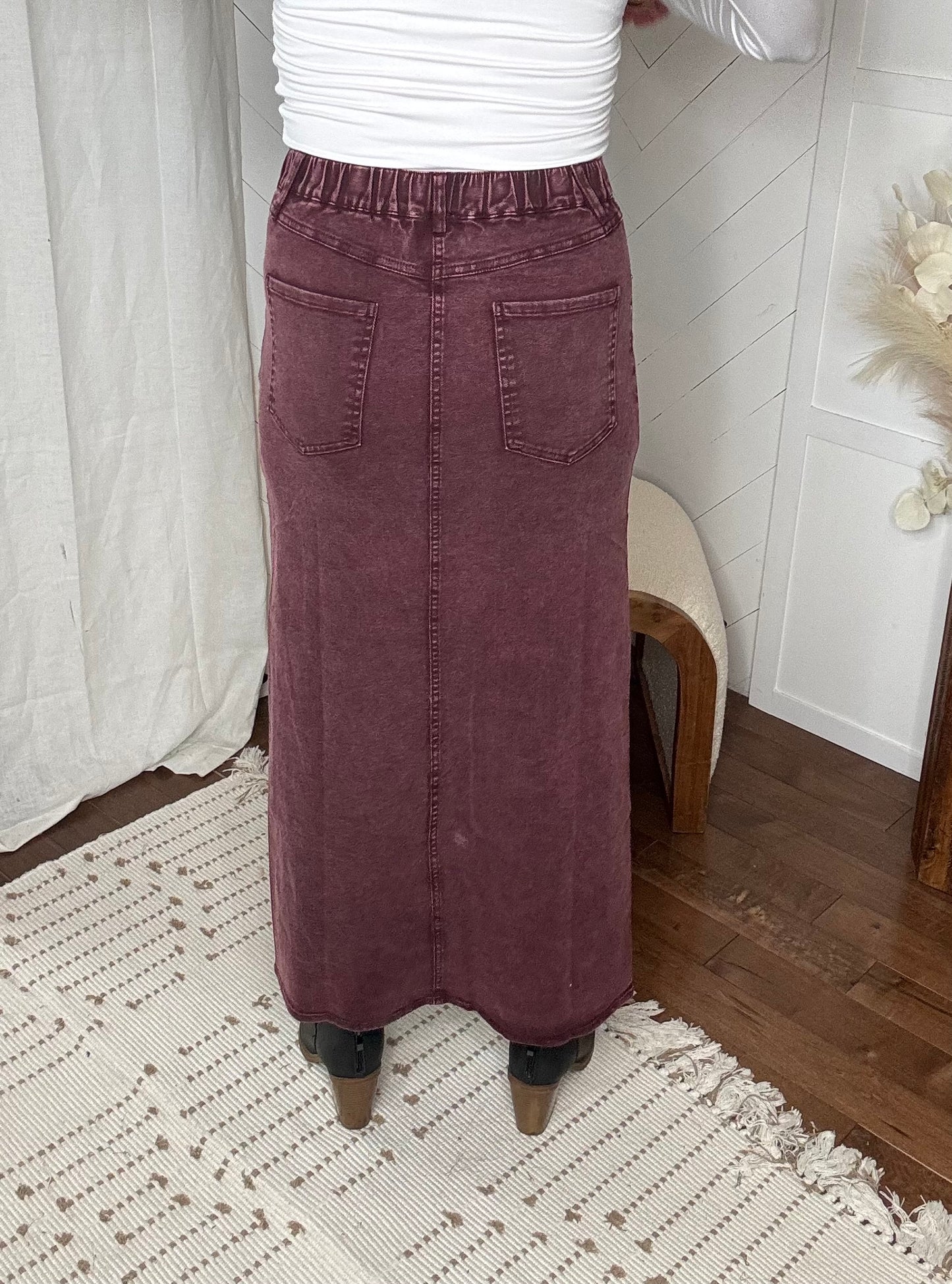 Plum Denim Maxi Skirt