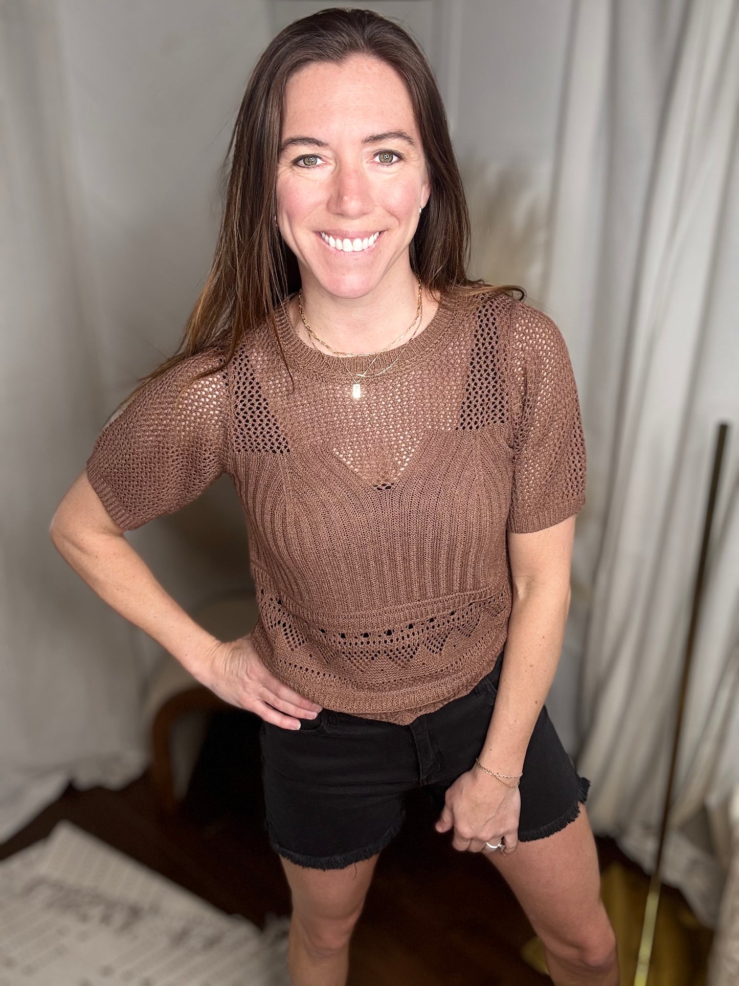 Mosaic Mocha Open Knit Sweater