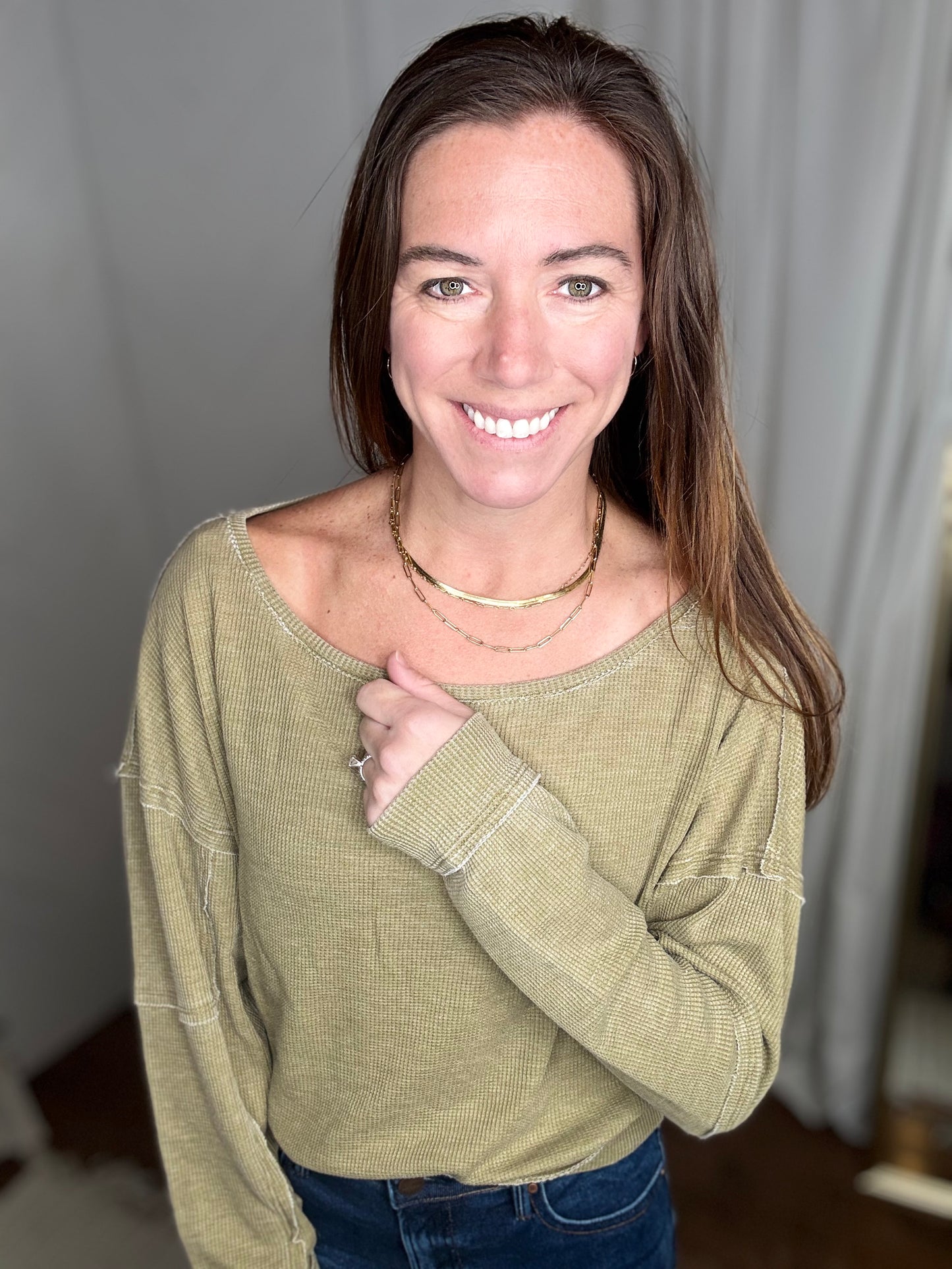 Camo Green Raw Edge Pullover