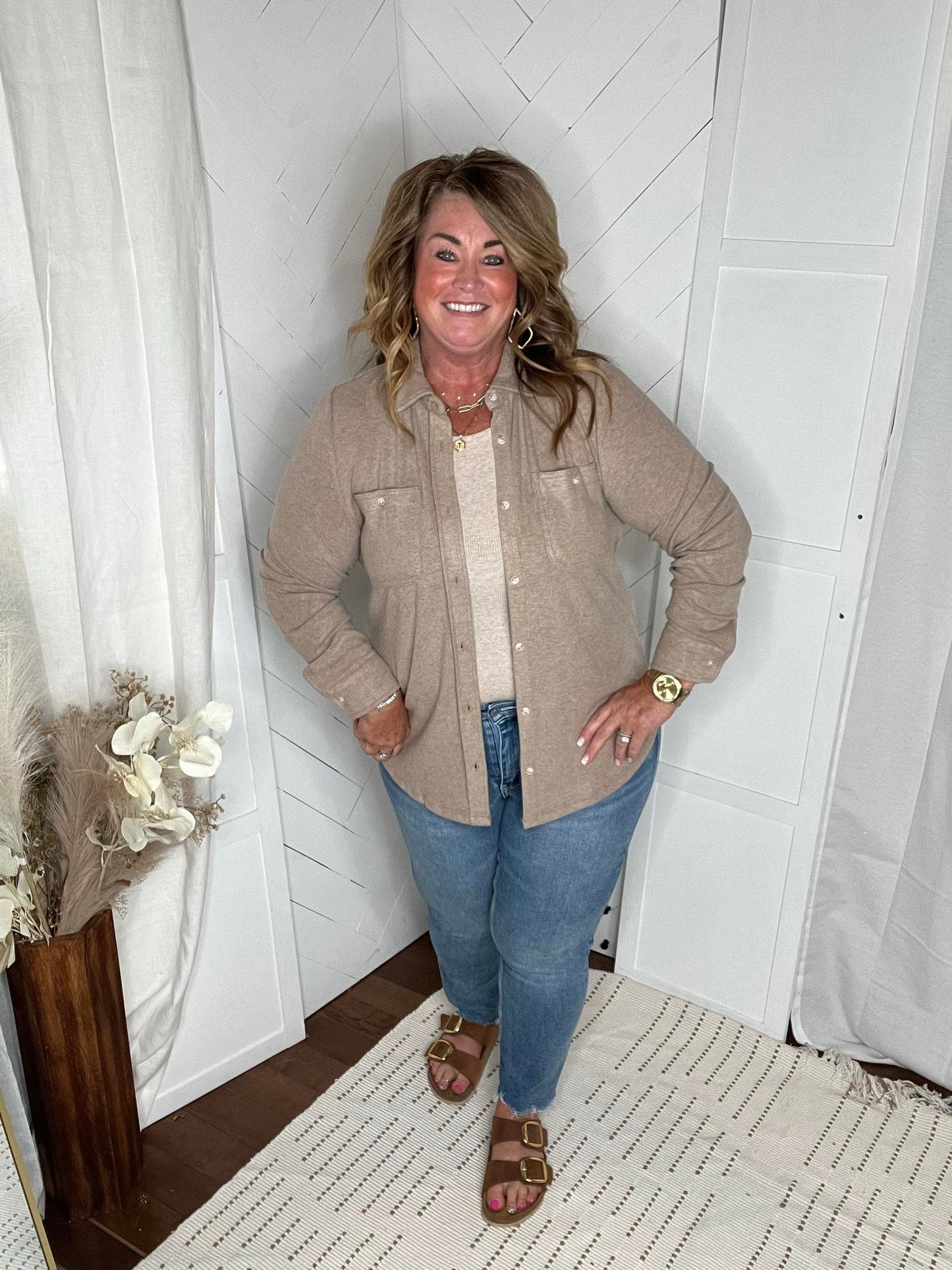 Lexi Button Down: Dusty Tan
