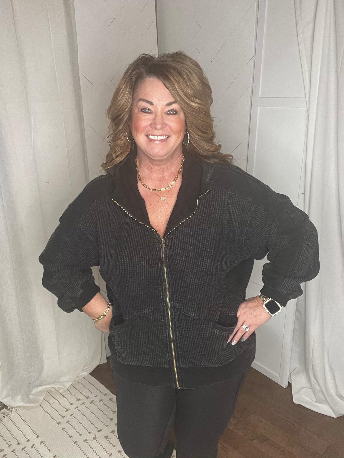Black Thermal Waffle Jacket
