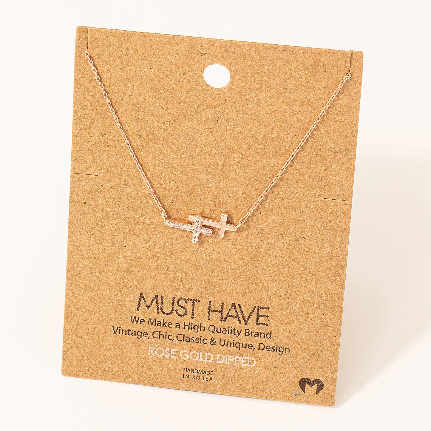 Gold Double Cross Pendant Necklace