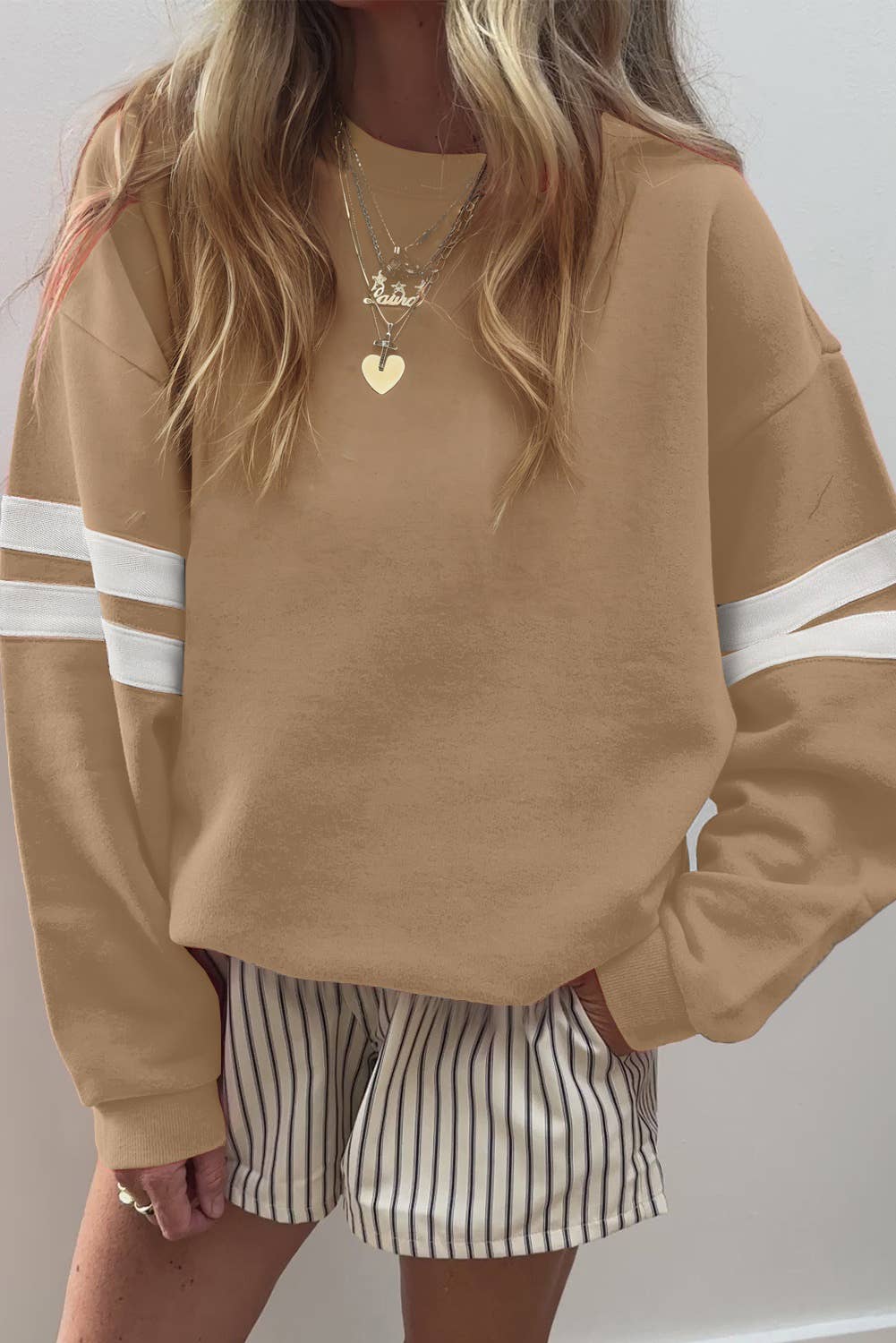 Varsity Striped Sweatshirt: Beige