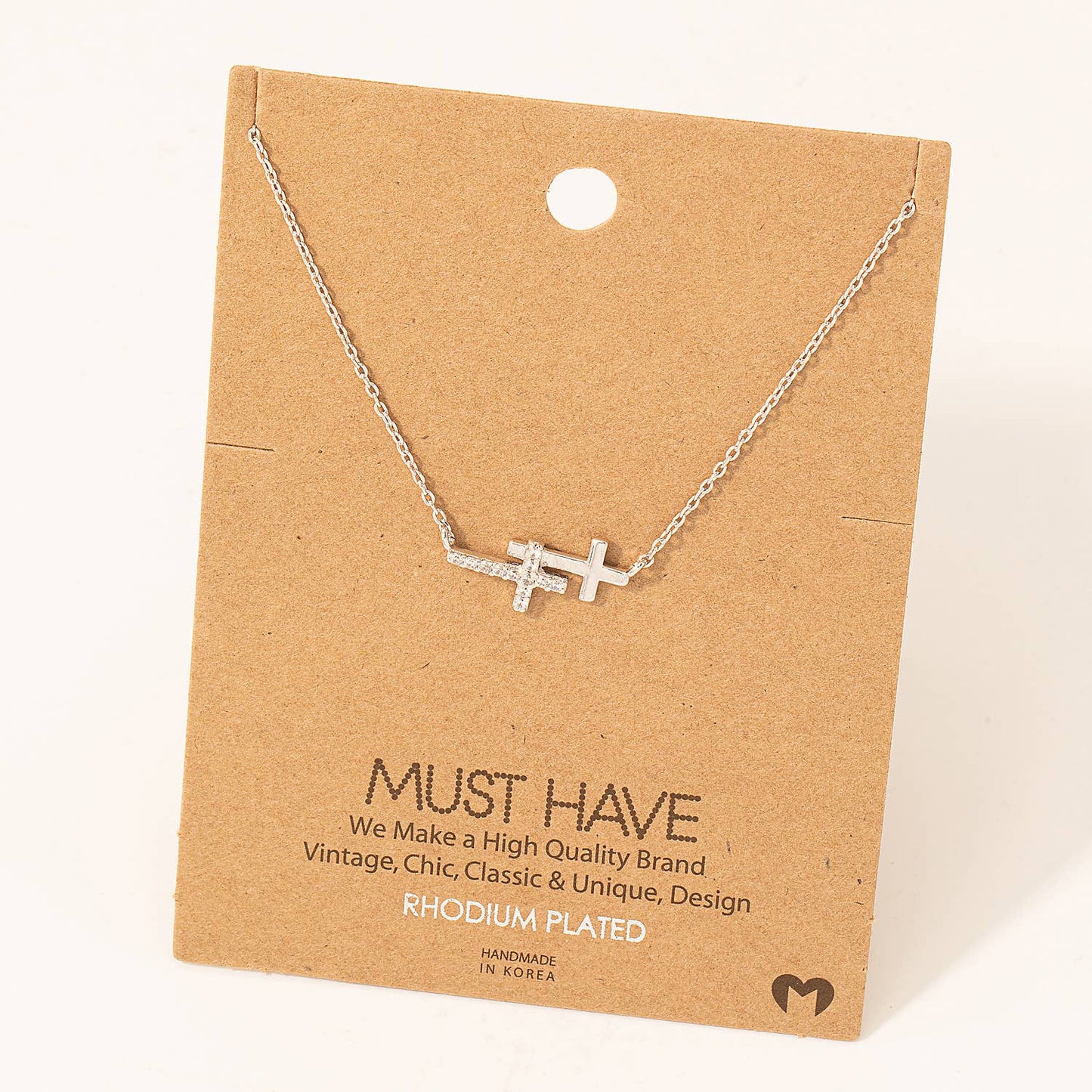 Gold Double Cross Pendant Necklace