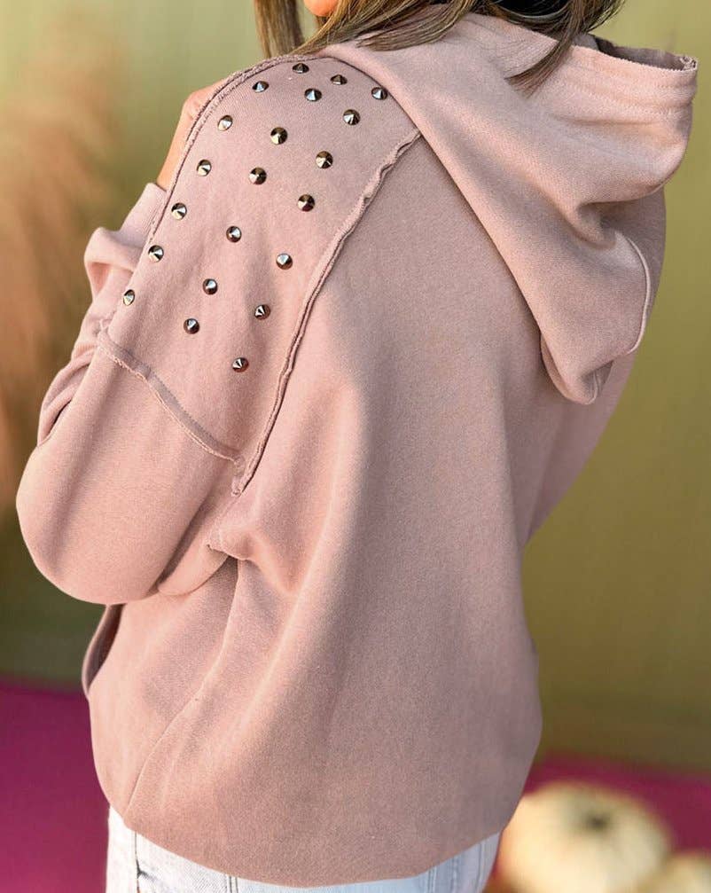 Rivet Stud Long Sleeve Hoodie with Pocket