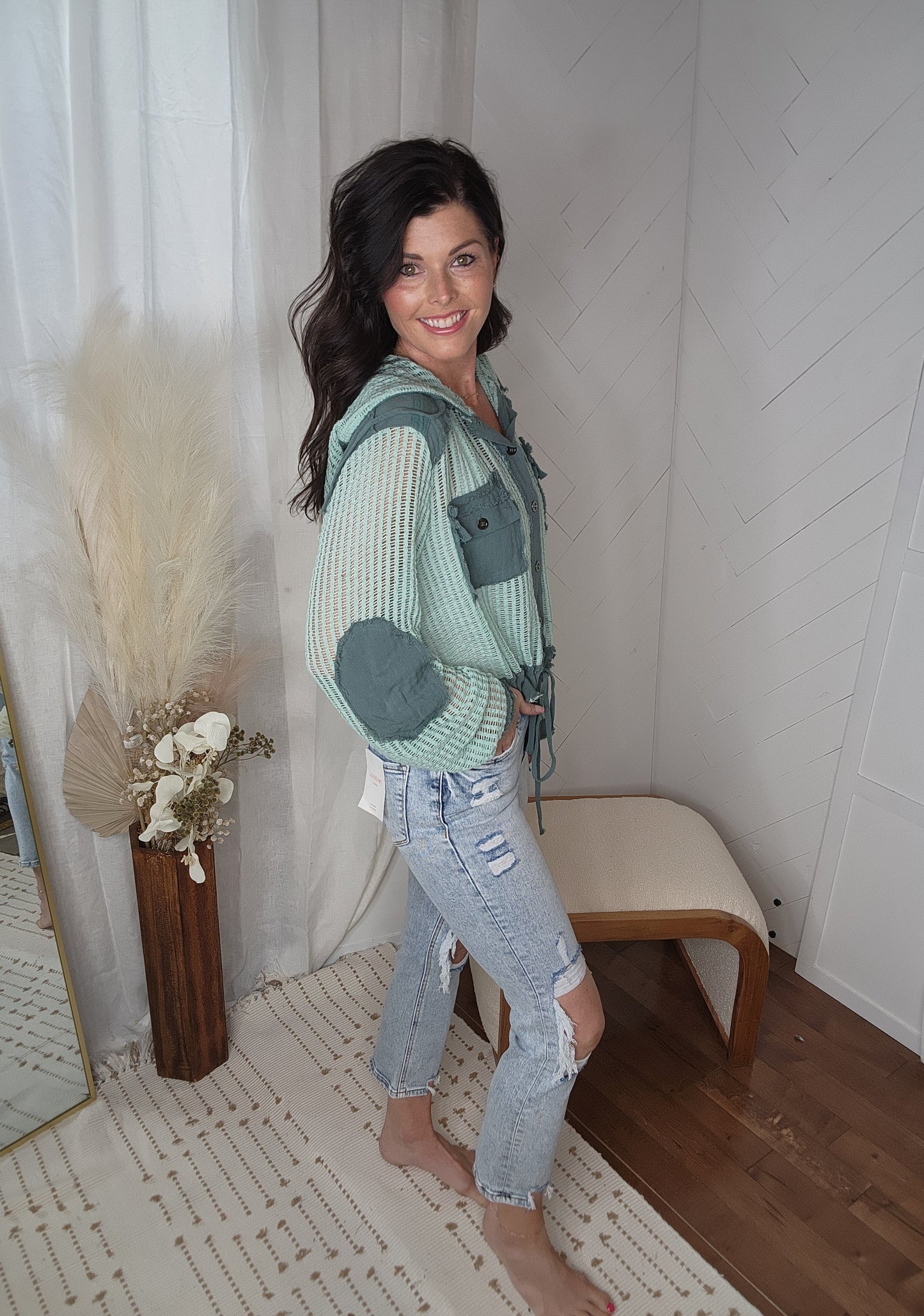 Sage Breeze Hooded Knit Top