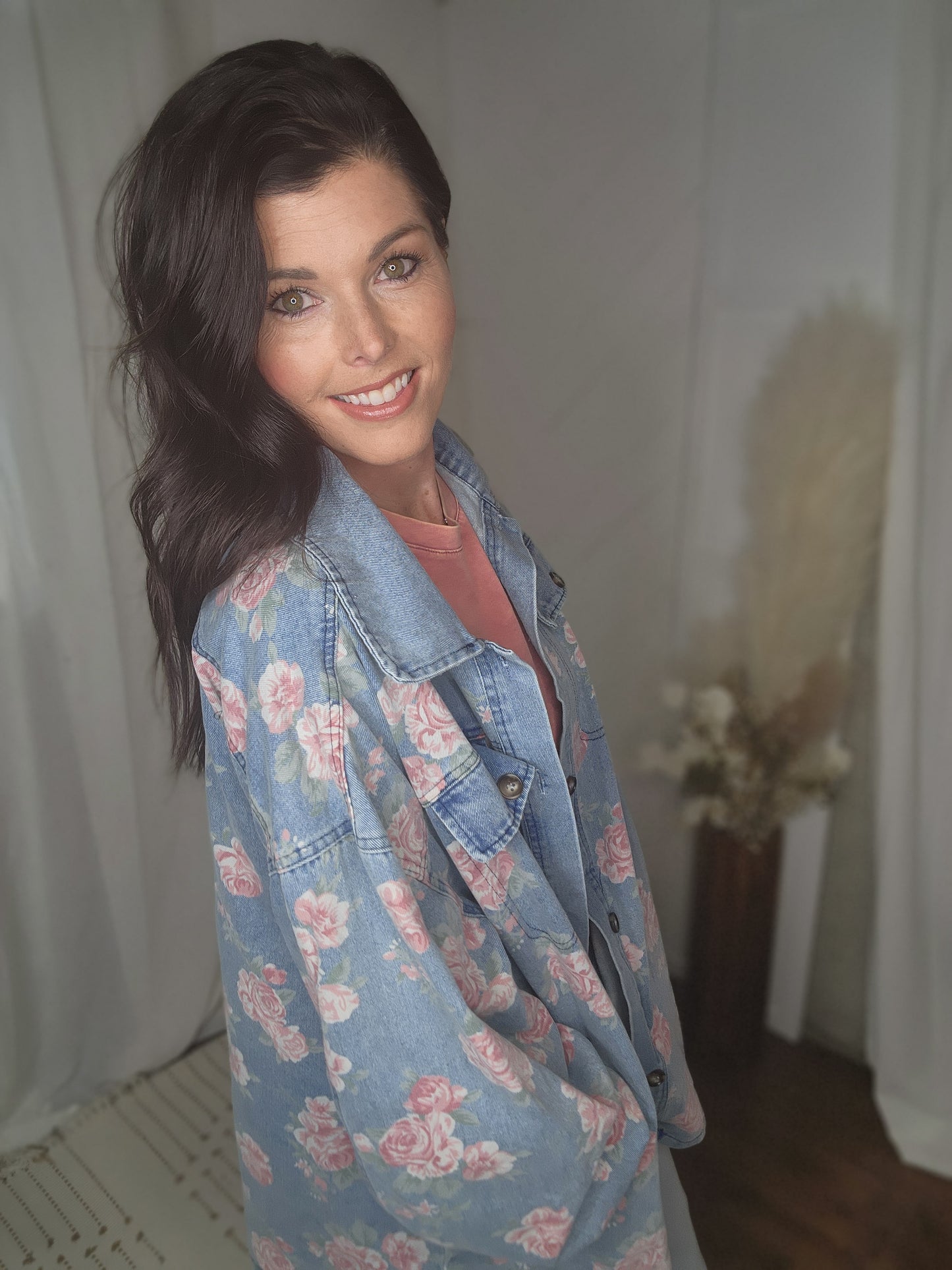 Washed in Floral Denim Jacket