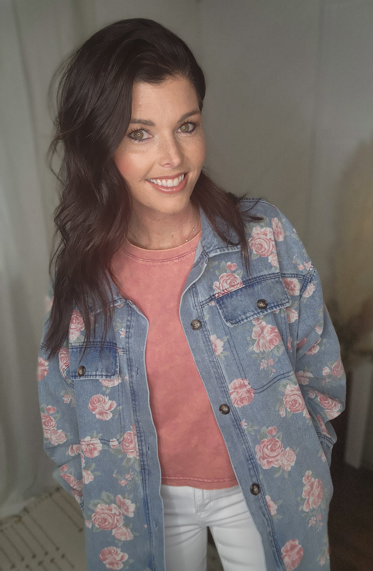 Washed in Floral Denim Jacket
