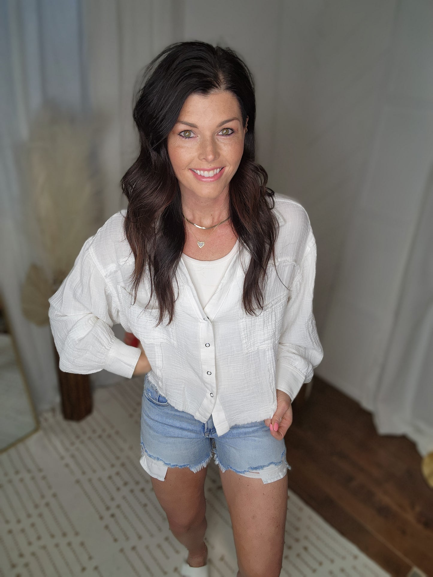 White Gauze Button Up