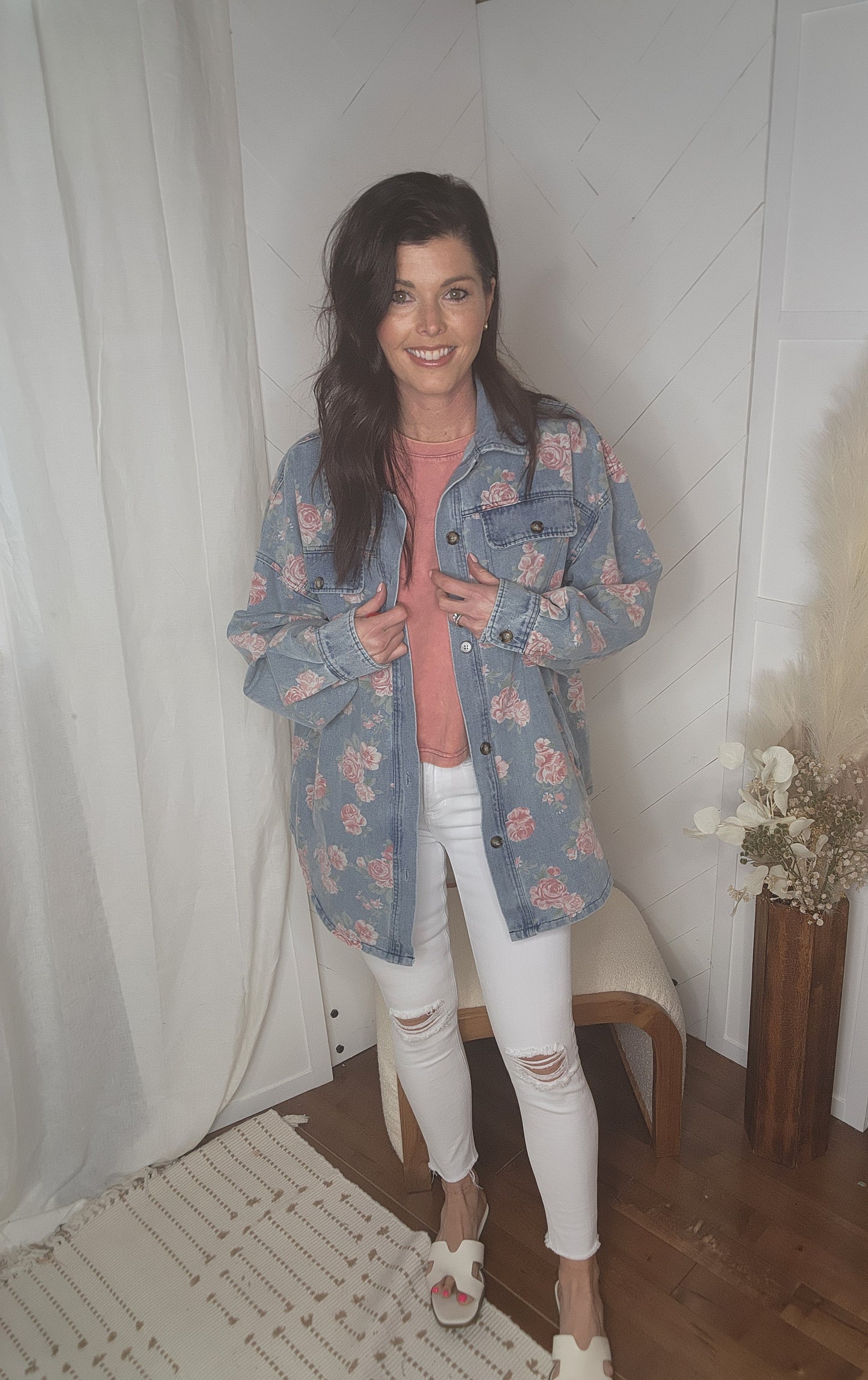 Washed in Floral Denim Jacket