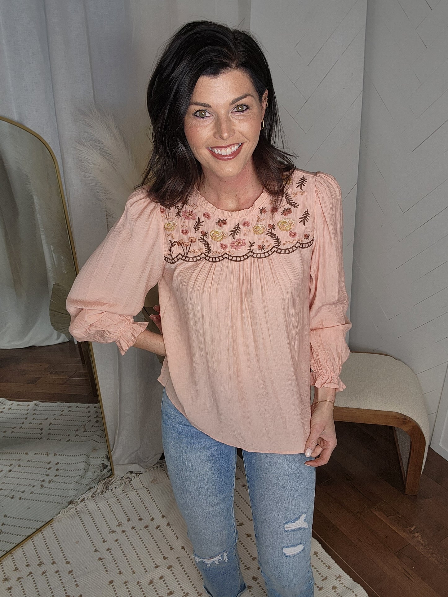 Floral Flounce Sleeve Blouse