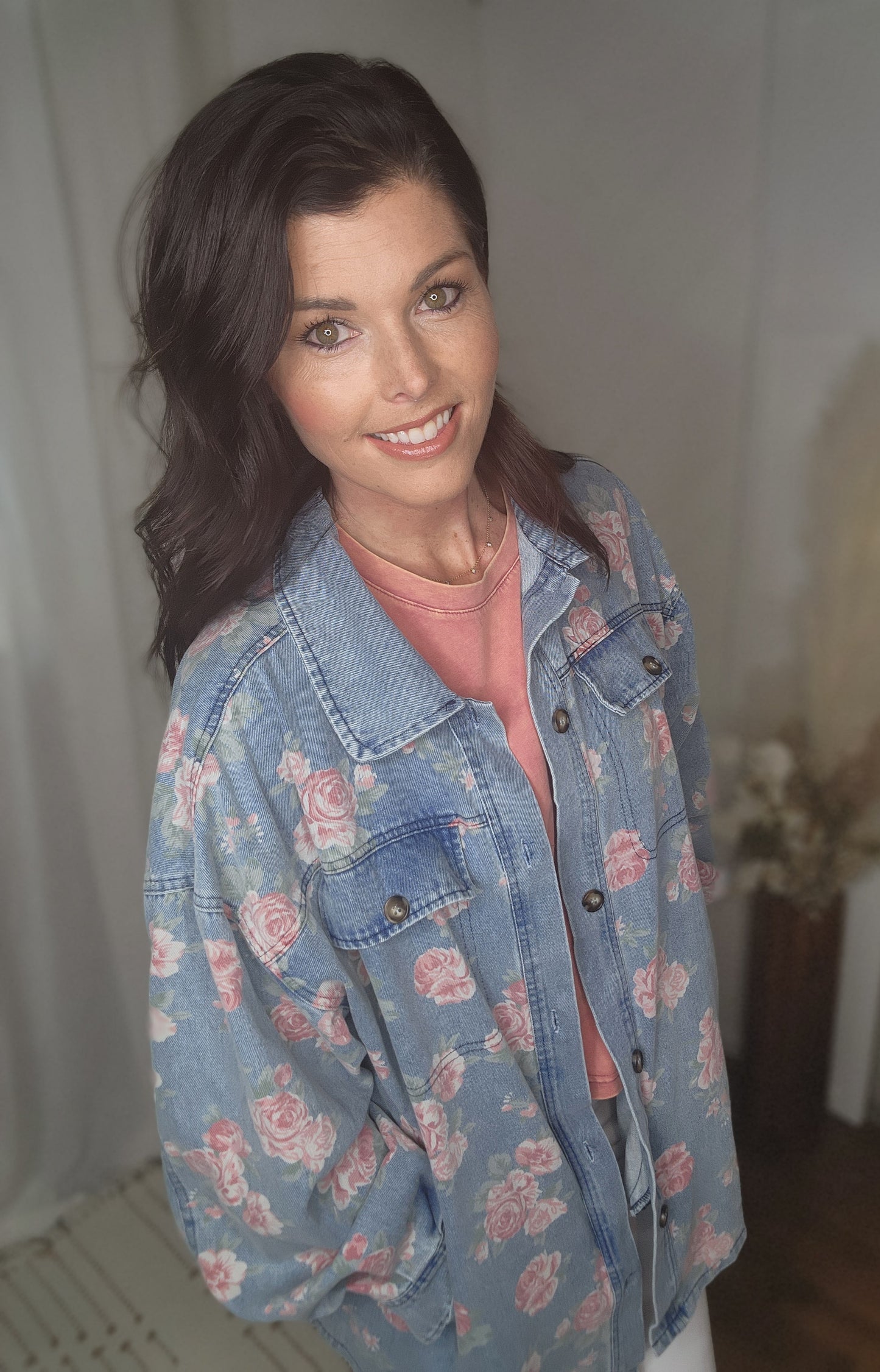 Washed in Floral Denim Jacket